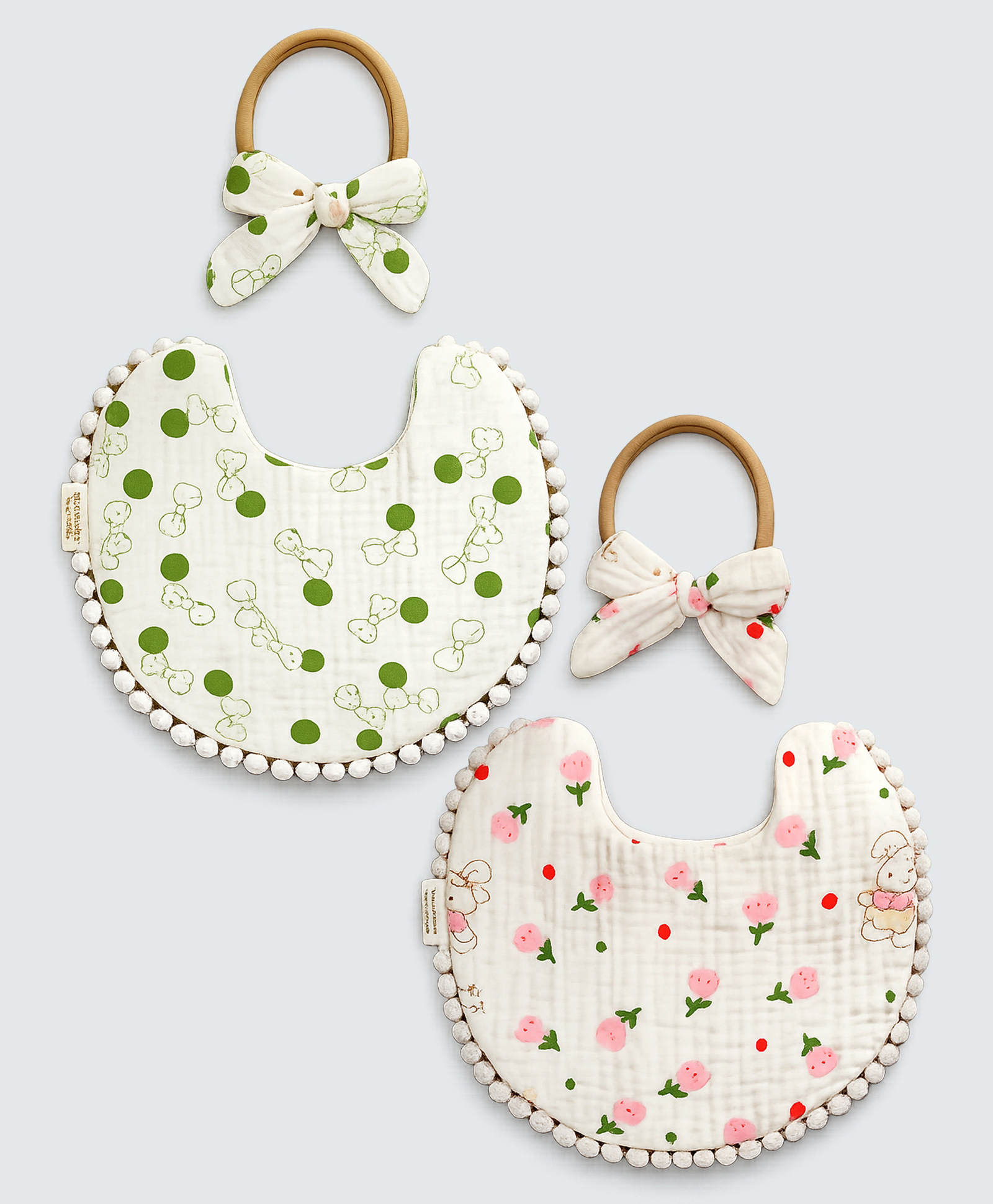 Little Surprise Box, Lace Tie-Up Muslin Bibs, Solid, Bib Set - Multi-image-12