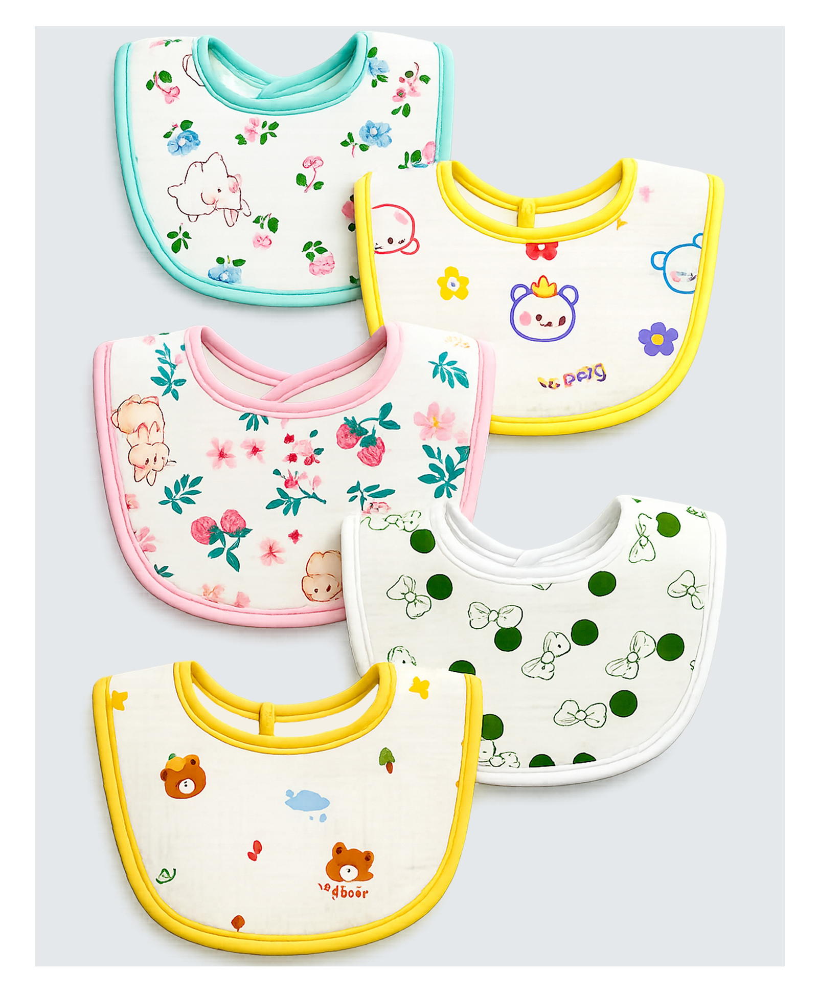 Little Surprise Box, 5PCS Set Woodland assorted Print Soft Muslin Adjustable Button Closure set-image-37