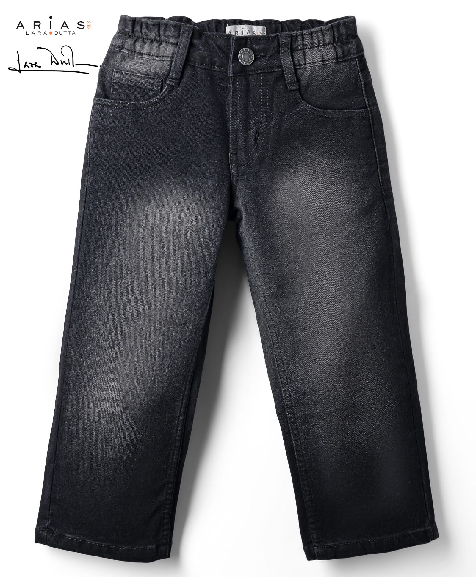 arias by lara dutta Arias Cotton Elastane Woven Full Length Solid Color Straight Fit Jeans - Black-picture-12