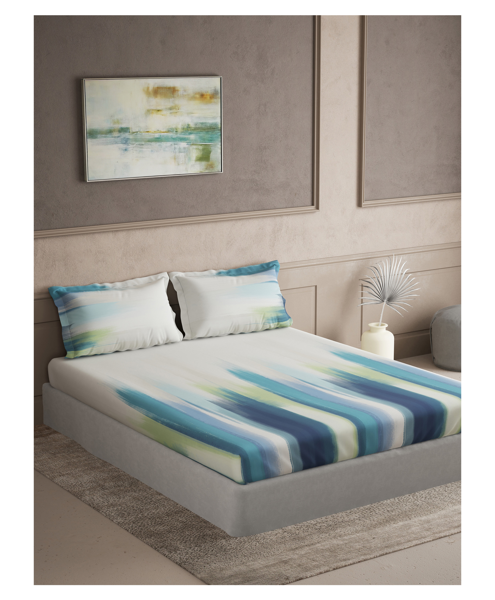 d'decor D Decor Maxima Collection 100% Cotton Abstract 136TC Super King Flat Bedsheet with 2 Pillow Covers - Blue-picture-30