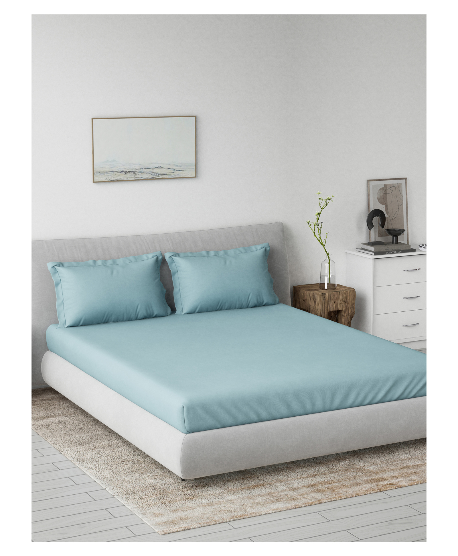 D'Decor Spectrum Collection 100% Cotton Dyed 180TC Super King Flat Bedsheet with 2 Pillow Covers - Blue-picture-43