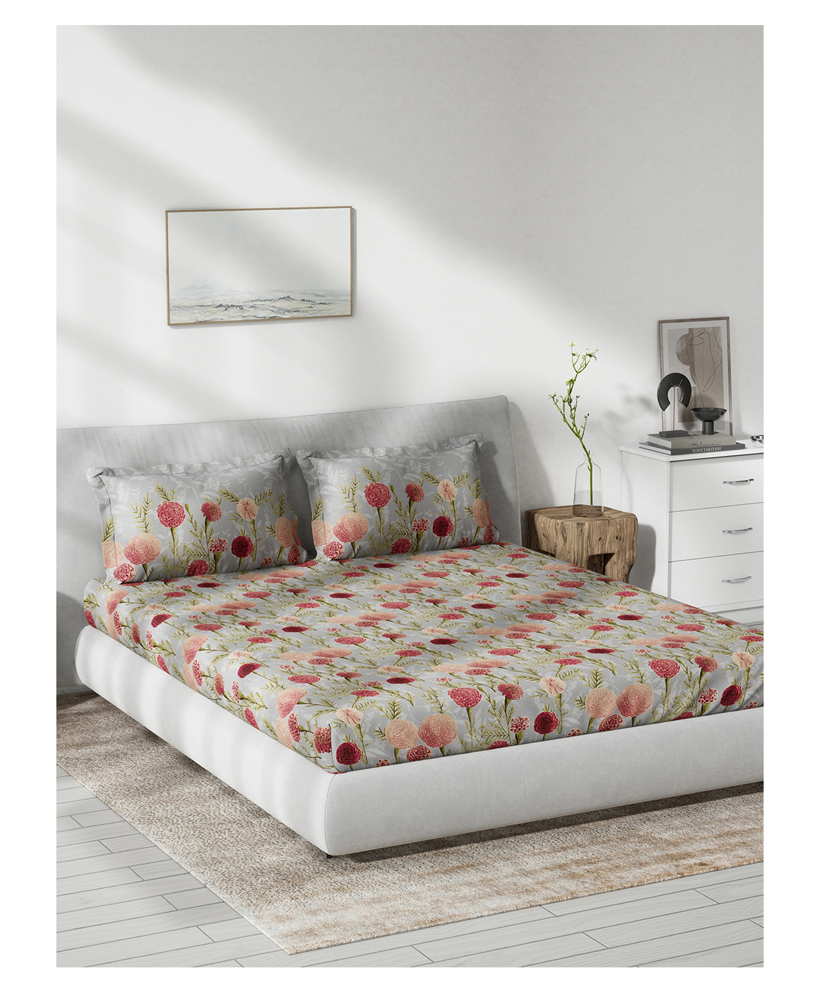 D'Decor Primary Collection 100% Cotton Floral 145TC King Flat Bedsheet with 2 Pillow Covers - Pink-picture-35