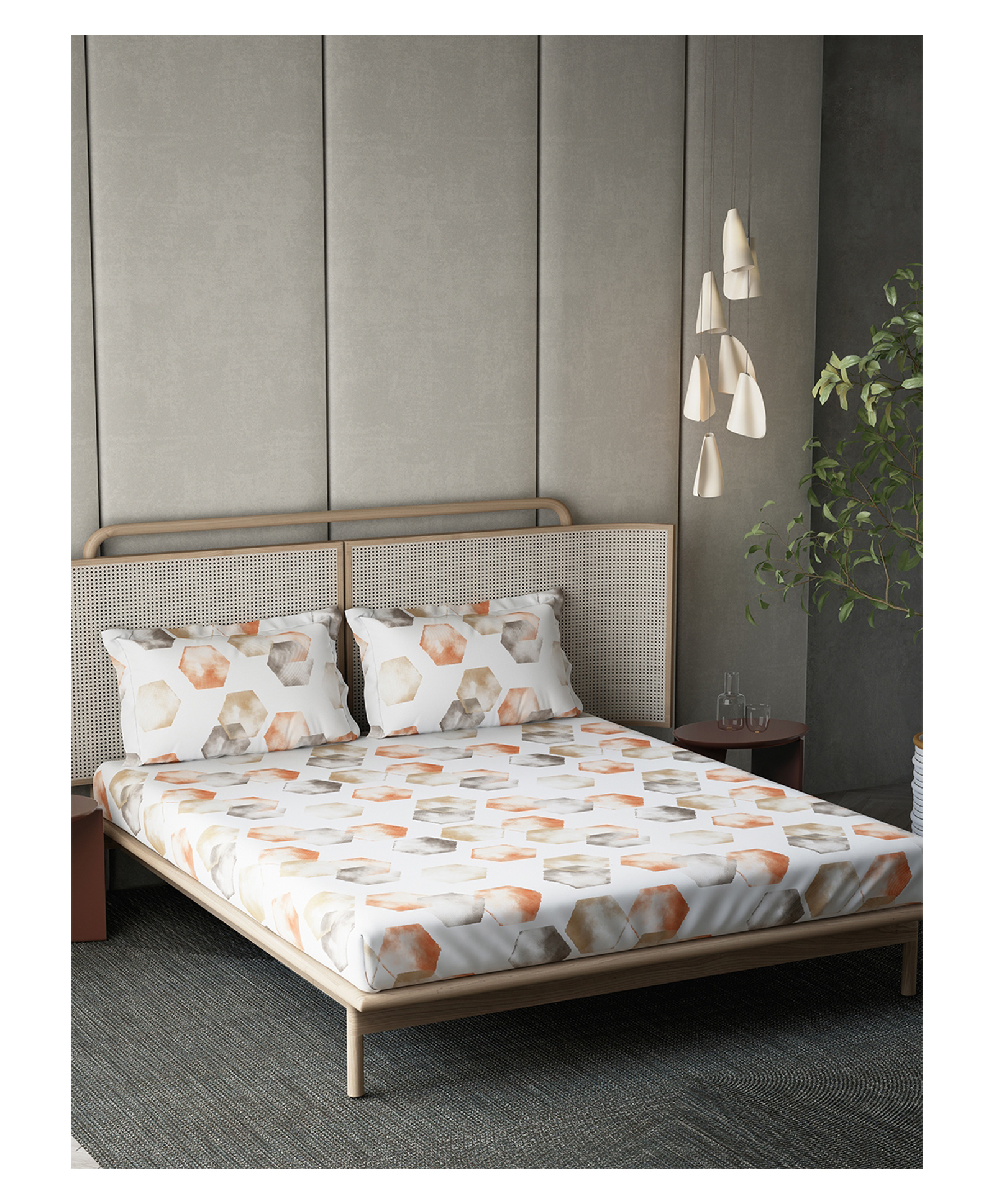 D'Decor 100% Pure Cotton Geometric 145TC King Flat Bedsheet with 2 Pillow Covers - Brown-picture-29