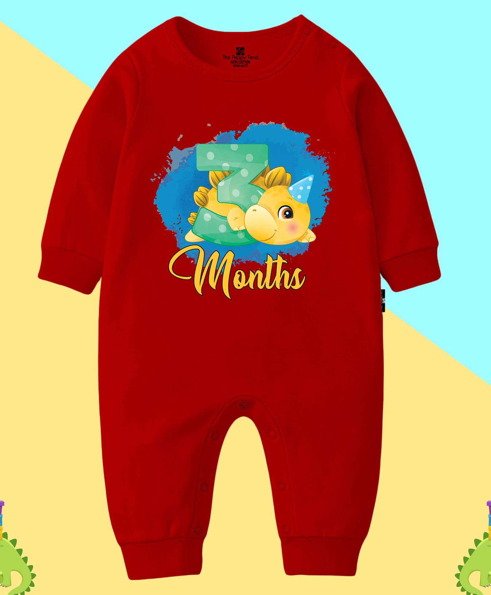 The Peppy Tend 100% Cotton Knit Full Sleeves 3 Months Text Printed Romper - Red-image-21