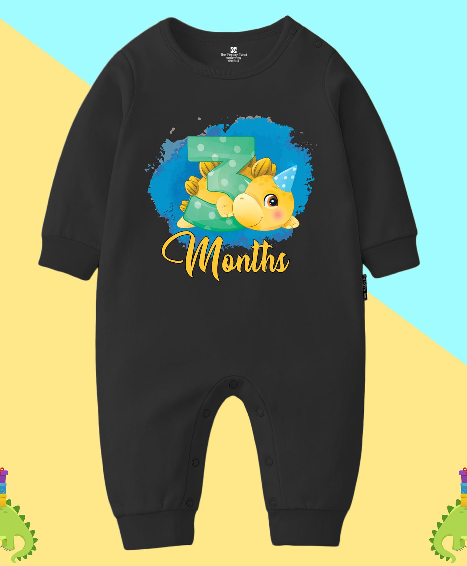 The Peppy Tend 100% Cotton Knit Full Sleeves 3 Months Text Printed Romper - Black-image-8