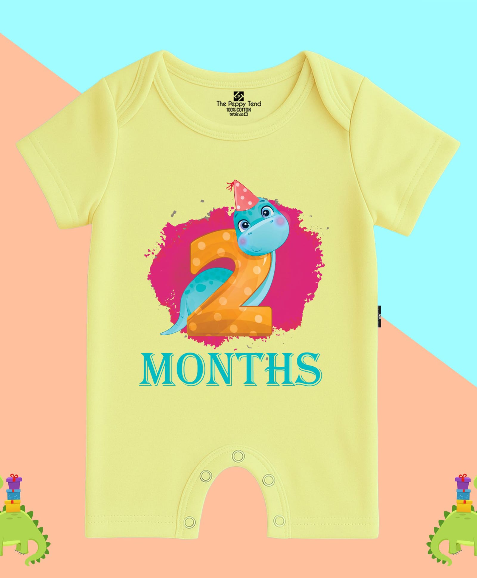 The Peppy Tend 100% Cotton Knit Half Sleeves 2 Months Text Printed Romper - Yellow-image-36