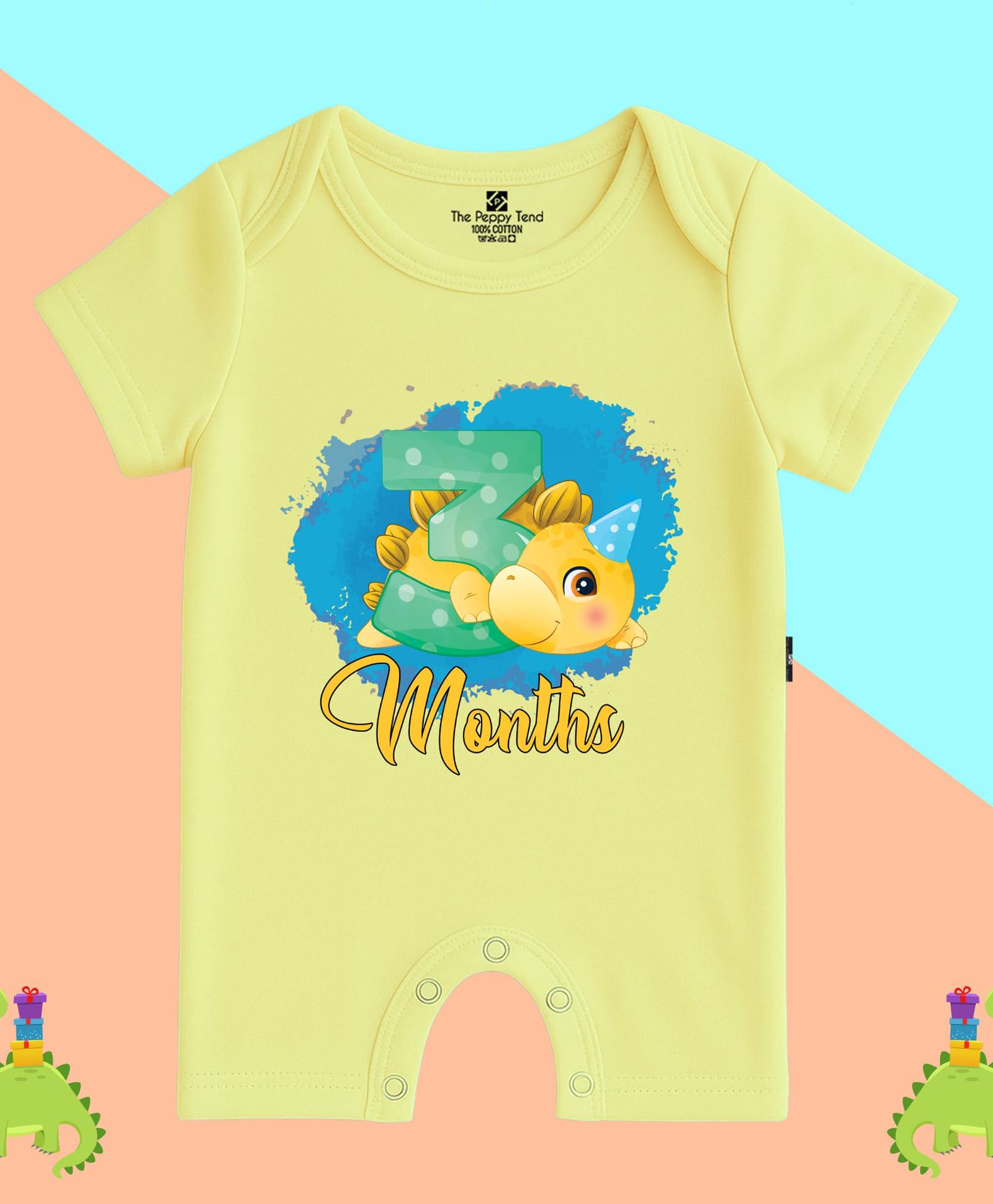 The Peppy Tend 100% Cotton Knit Half Sleeves 3 Months Text Printed Romper - Yellow-image-48
