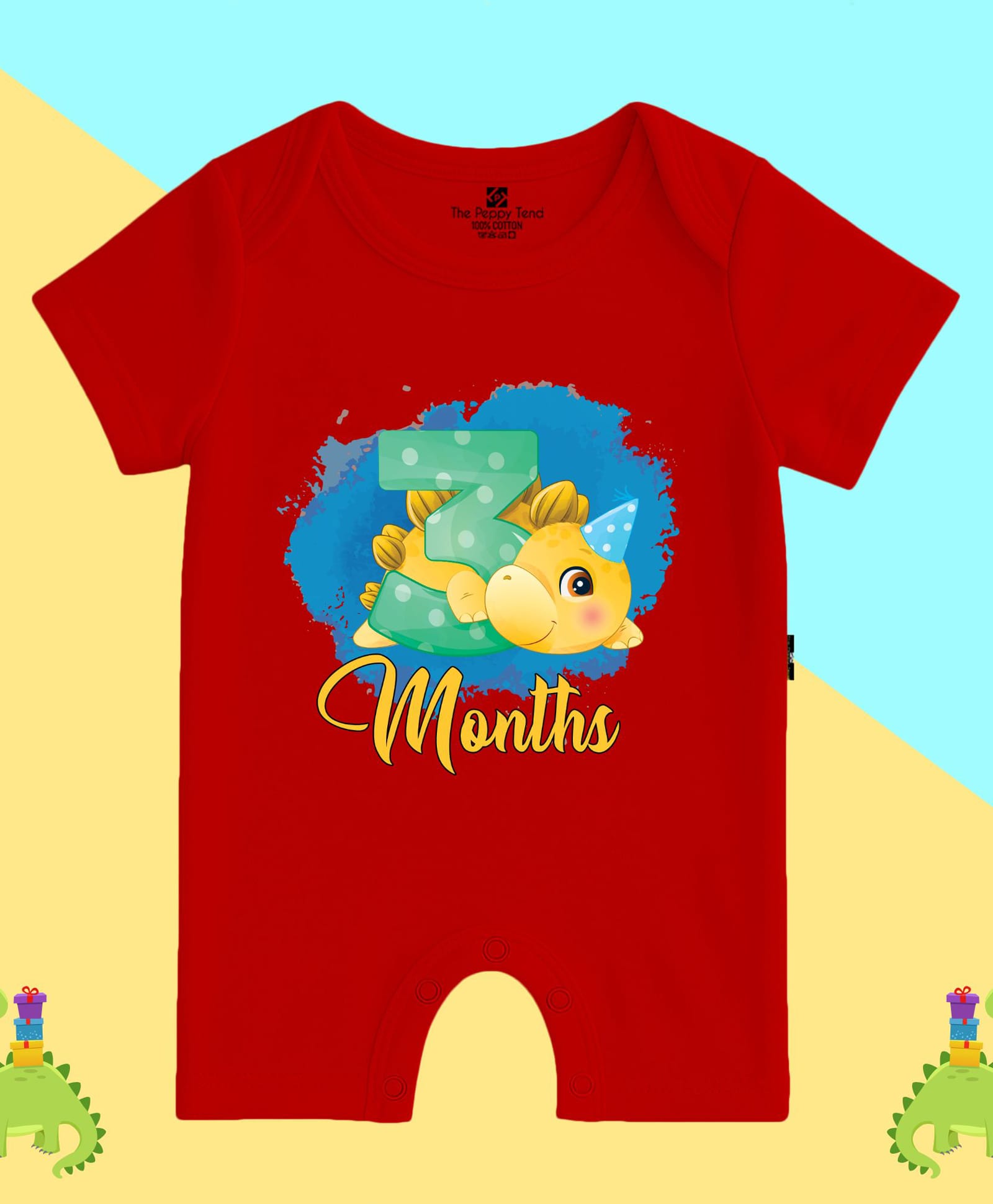 The Peppy Tend 100% Cotton Knit Half Sleeves 3 Months Text Printed Romper - Red-image-13
