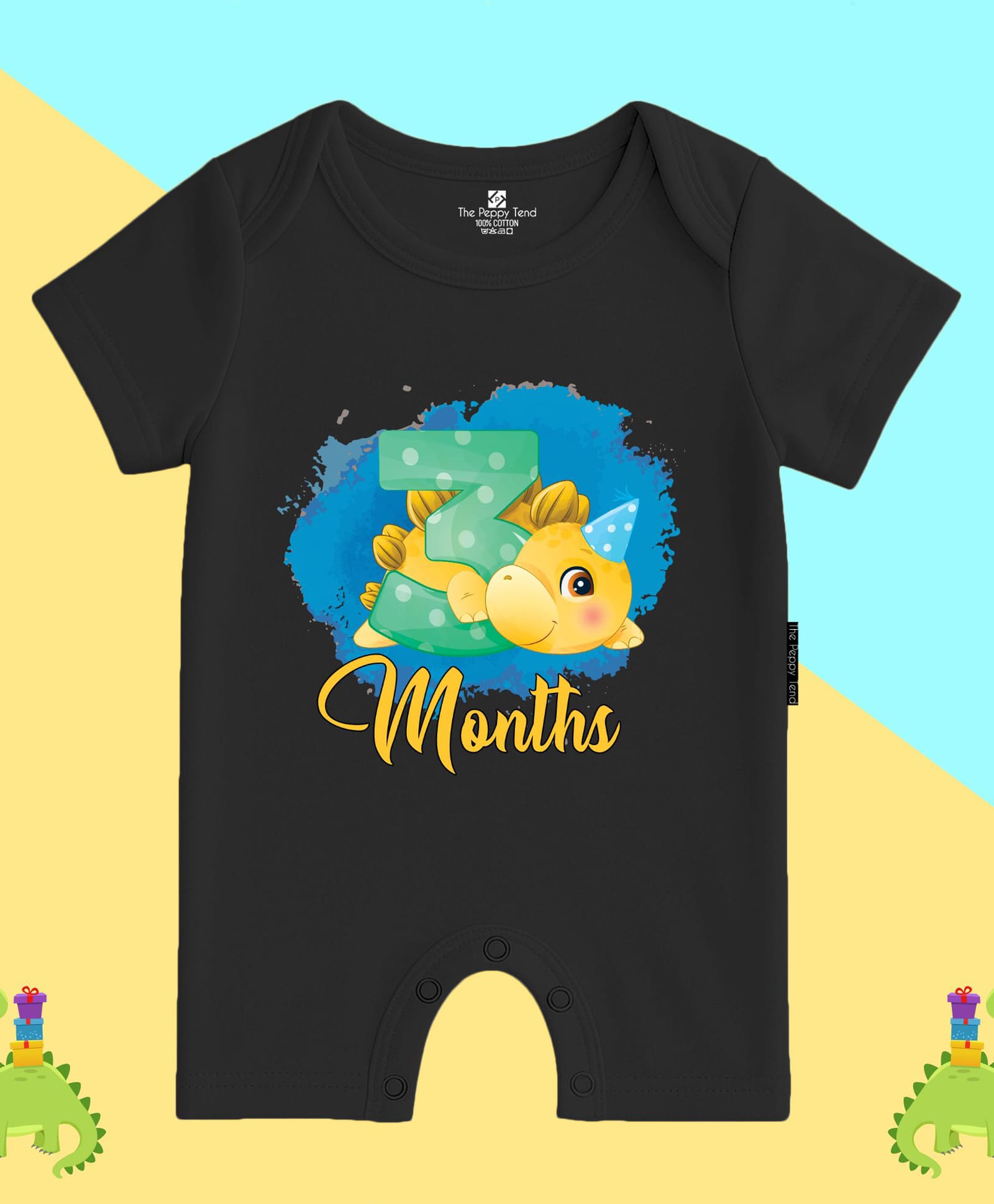 The Peppy Tend 100% Cotton Knit Half Sleeves 3 Months Text Printed Romper - Black-image-9