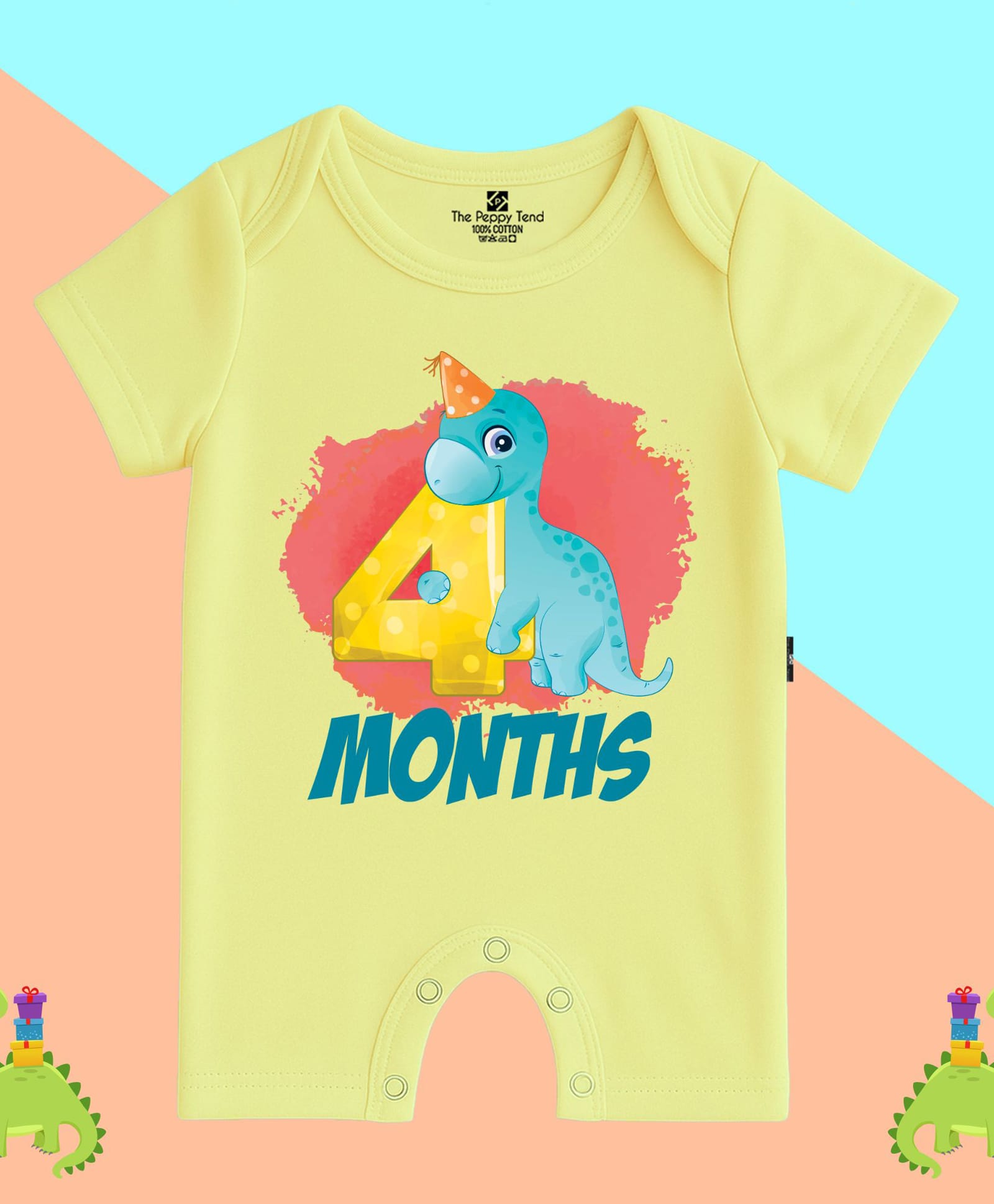 The Peppy Tend 100% Cotton Knit Half Sleeves 4 Months Text Printed Romper - Yellow-image-15