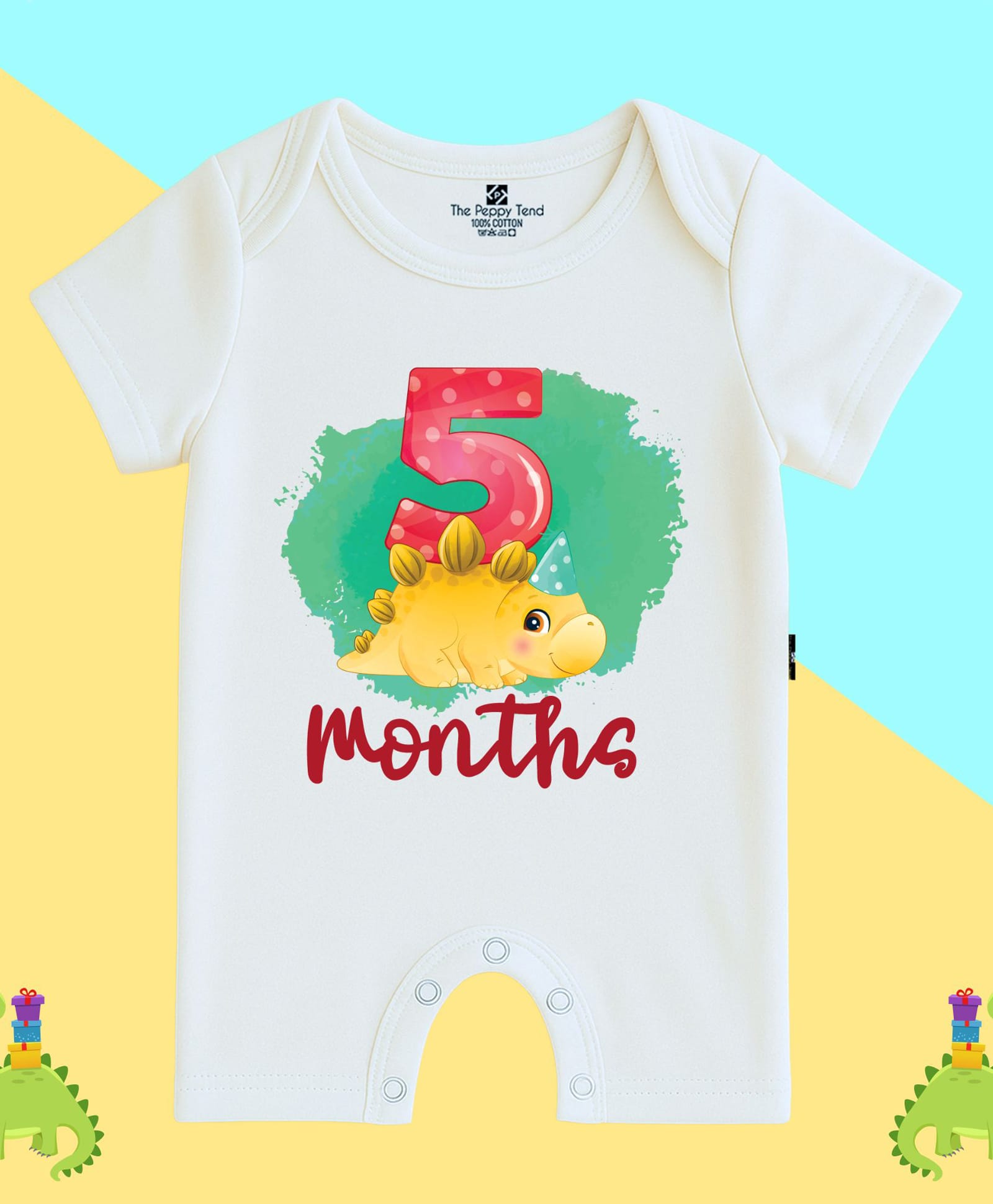 The Peppy Tend 100% Cotton Knit Half Sleeves 5 Months Text Printed Romper - White-image-33
