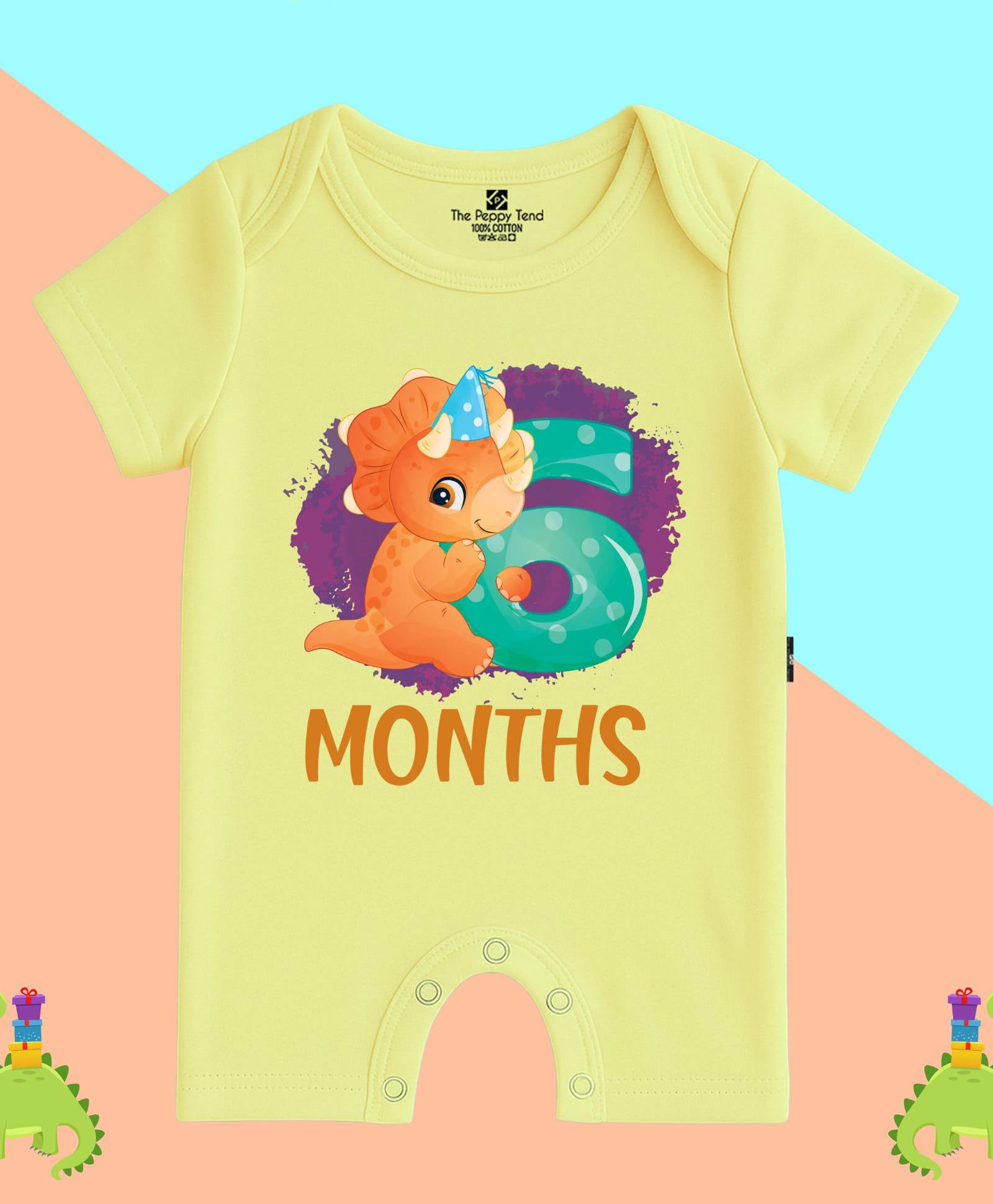The Peppy Tend 100% Cotton Knit Half Sleeves 6 Months Text Printed Romper - Yellow-image-44