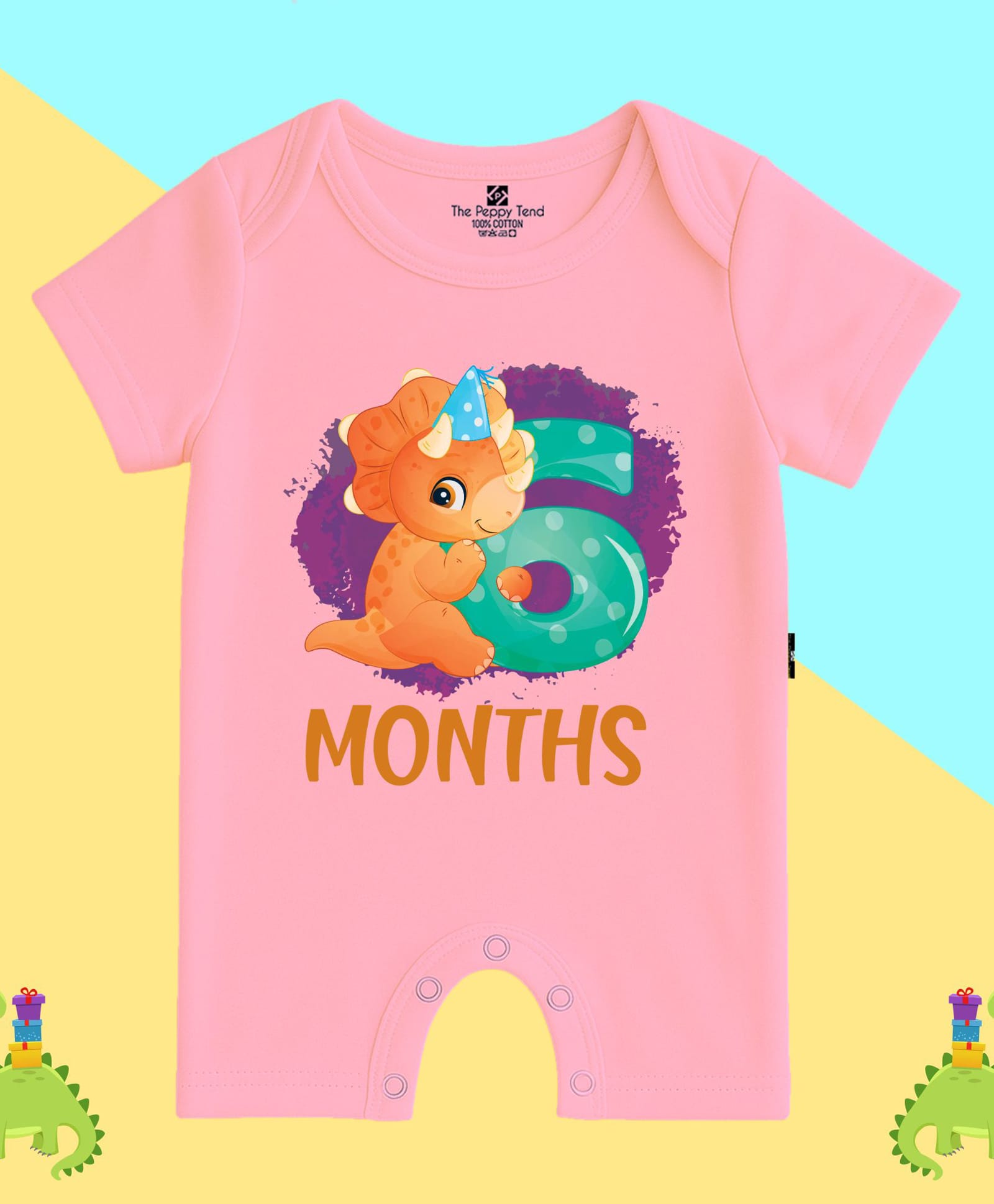 The Peppy Tend 100% Cotton Knit Half Sleeves 6 Months Text Printed Romper - Pink-image-4