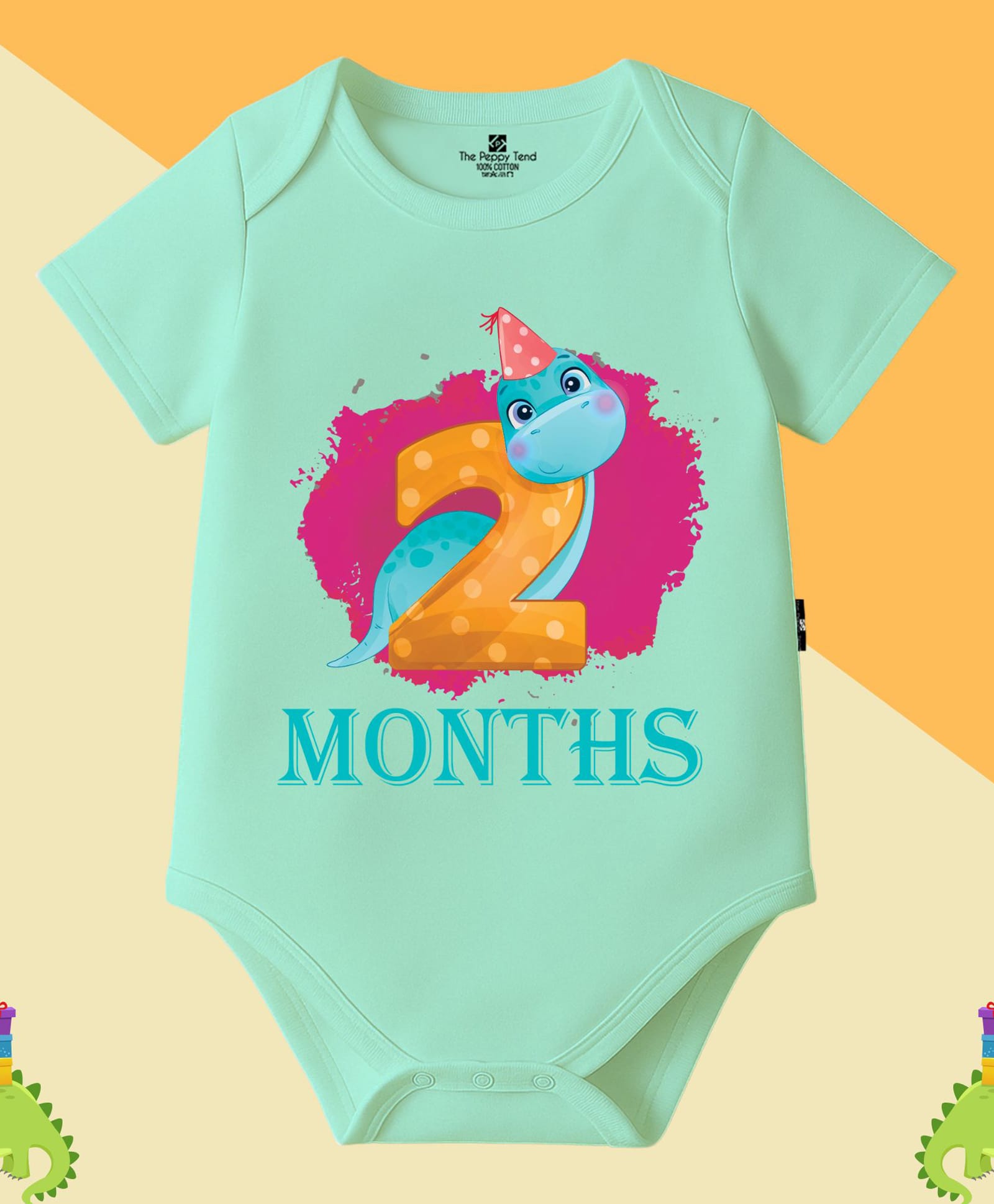 The Peppy Tend 100% Cotton Knit Half Sleeves 2 Months Text Printed Onesie - Sea Green-image-47