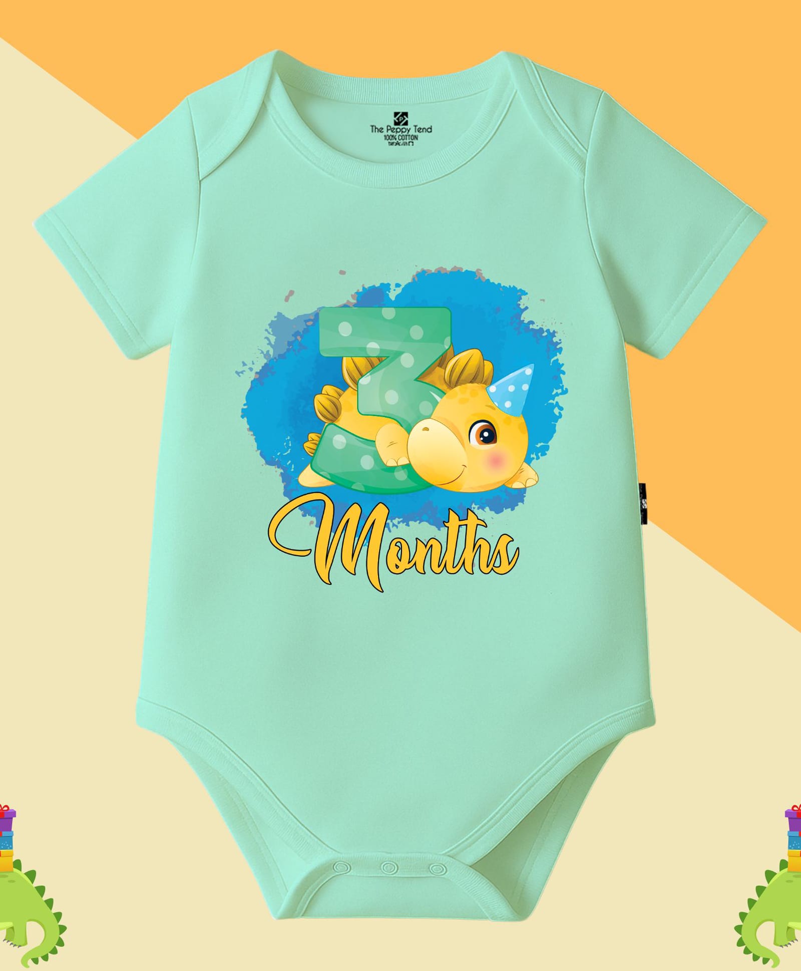 The Peppy Tend 100% Cotton Knit Half Sleeves 3 Months Text Printed Onesie - Sea Green-image-45