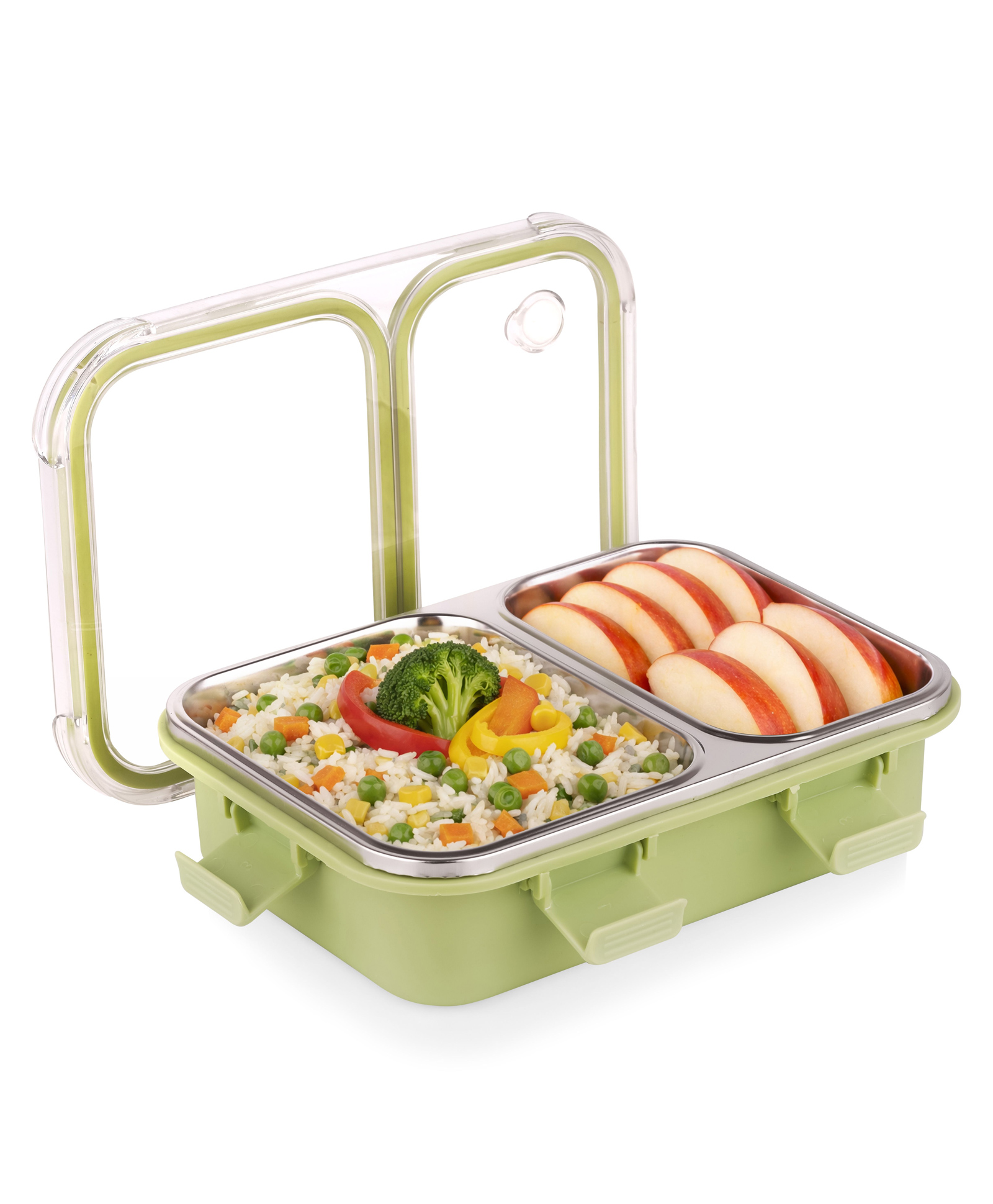 ATTRO Admire 2 Compartment Stainless Steel Lunch Box 650 ml - Olive-picture-25