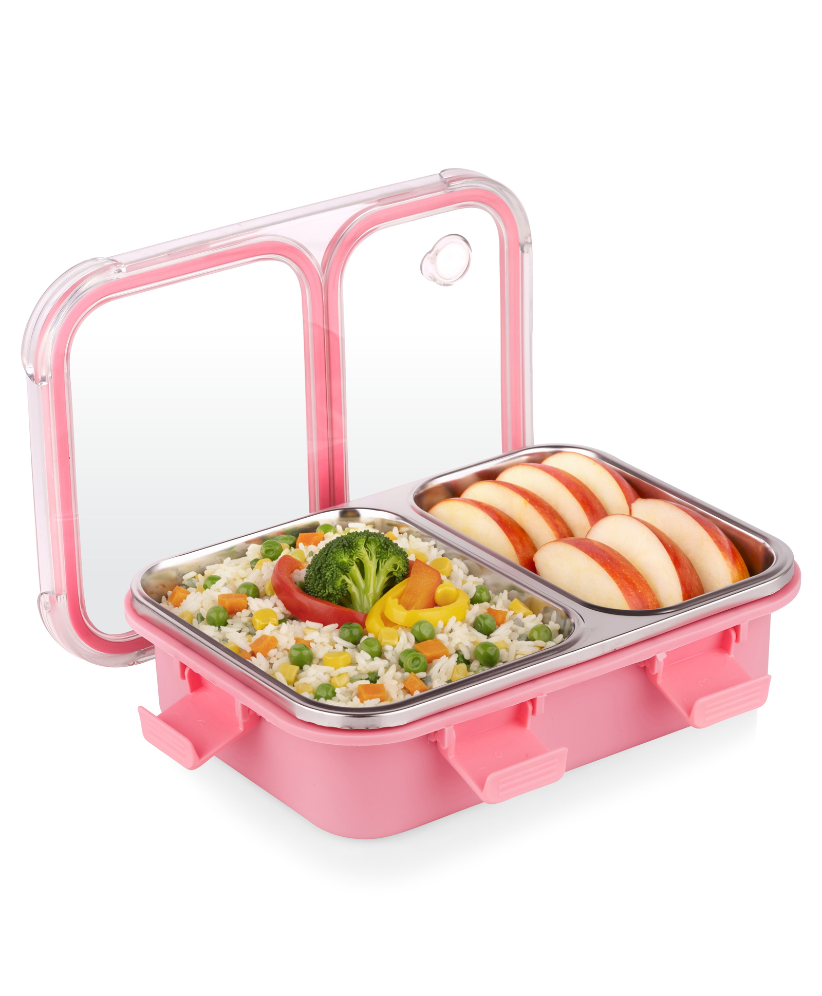 ATTRO Admire 2 Compartment Stainless Steel Lunch Box 650 ml - Pink-picture-18