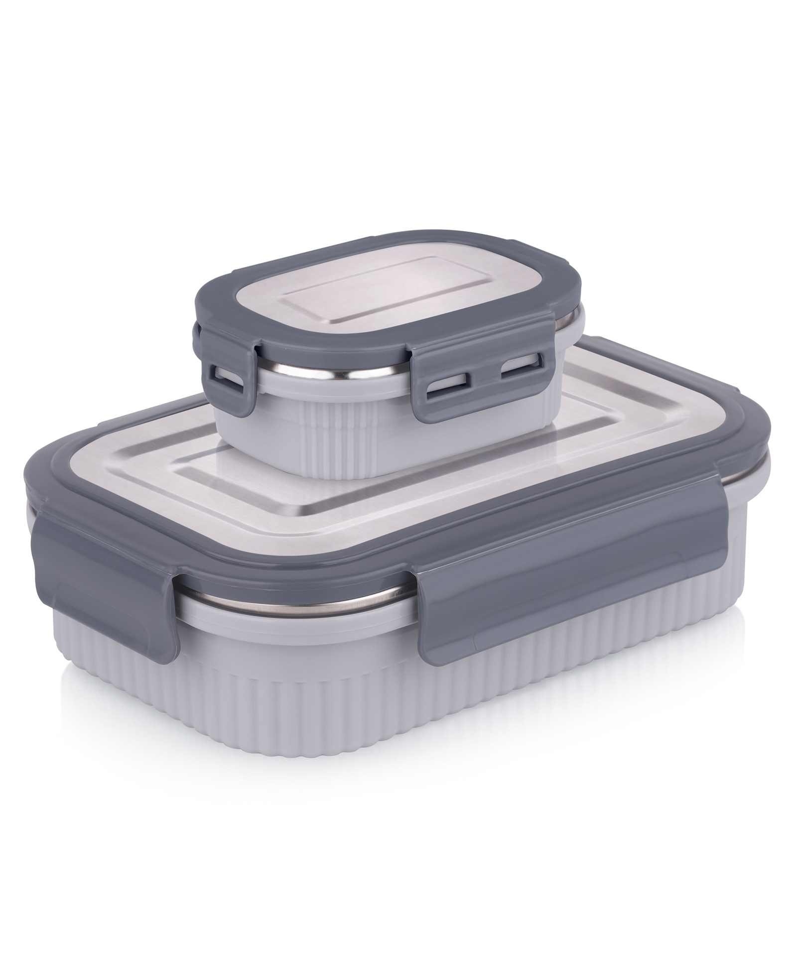 ATTRO Microwave Safe Airtight Leak Proof Stainless Steel Lunch Box Set Of 2 800 ml & 180 ml - Grey-picture-2