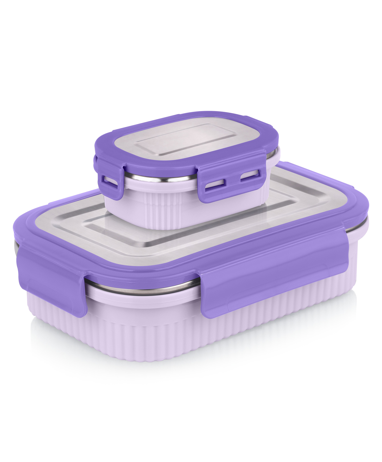 ATTRO Microwave Safe Airtight Leak Proof Stainless Steel Lunch Box Set Of 2 800 ml & 180 ml - Purple-picture-16