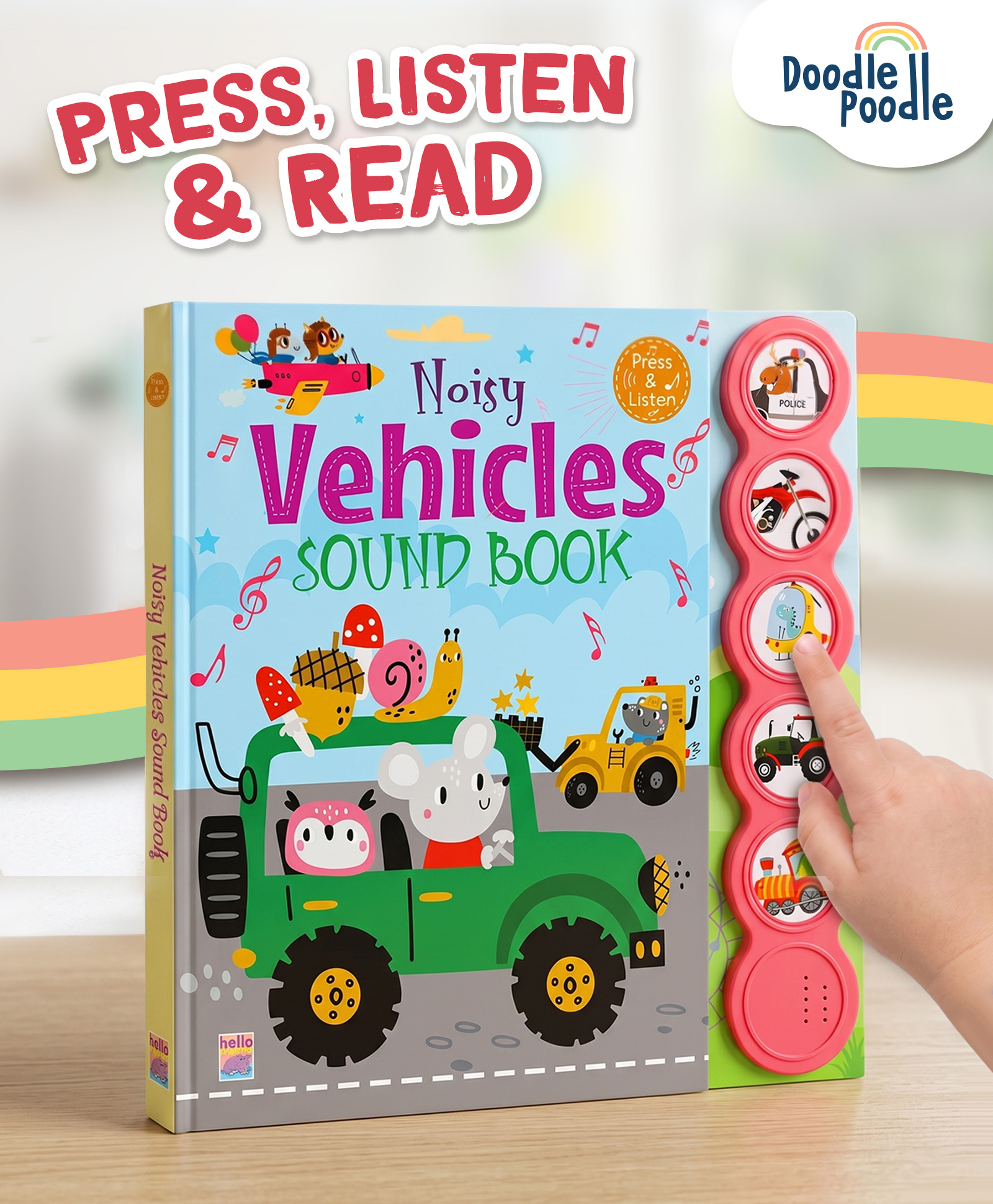 doodle poodle Noisy Vehicles 5 Click Sound Book for Kids | Interactive Press & Listen Board Book | Boosts Early Learning, Auditory, Vocabulary & Pronunciation |Ideal For Gifting |Educator Recommended-picture-27