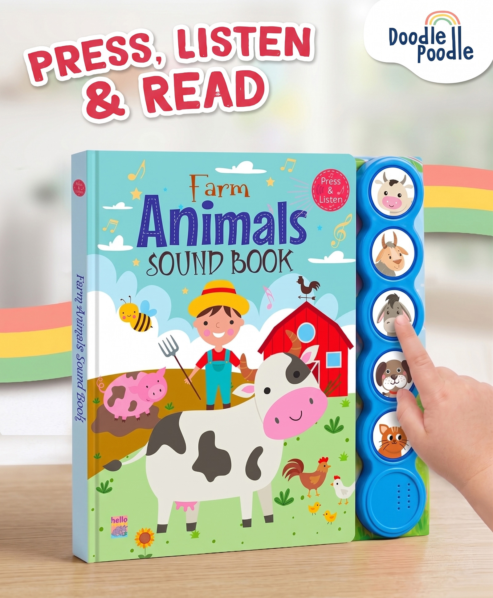 doodle poodle Farm Animals 5 Click Sound Book for Kids | Interactive Press & Listen Board Book | Boosts Early Learning, Auditory, Vocabulary & Pronunciation |Ideal For Gifting |Educator Recommended-picture-28