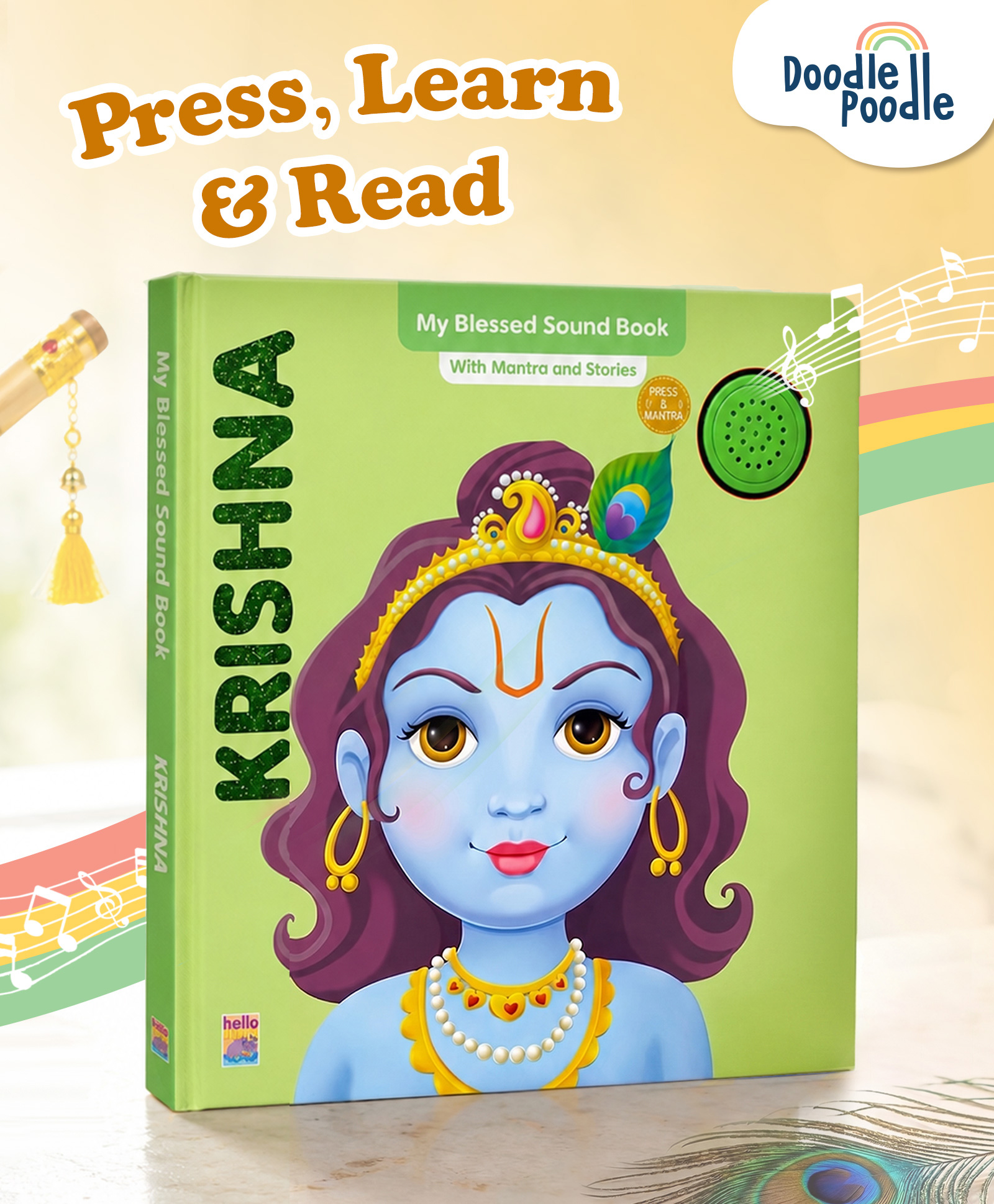 Doodle Poodle Krishna Single Click Sound Book for Kids 10 Pages Interactive Press & Listen Board Book with Krishna Story Narration Introduces Indian Culture, Values & Early Learning Ideal for Gifting-picture-21