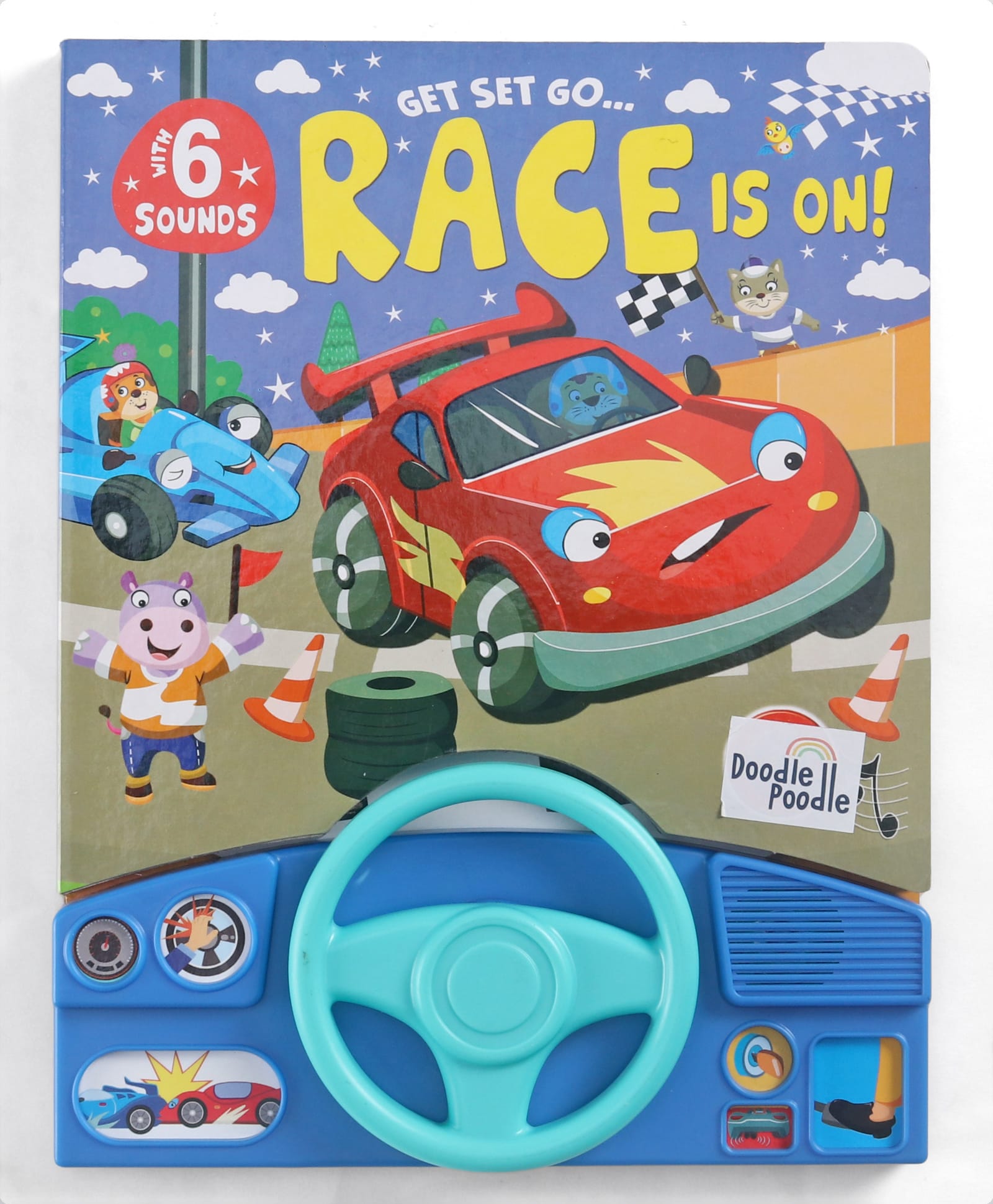 doodle poodle Racer Car Champions 6 Sound Book Interactive Press & Listen Racing Board Book with Steering Wheel Enhances Listening Skills, Improves Focus & Attention, Encourages Curiosity-picture-26