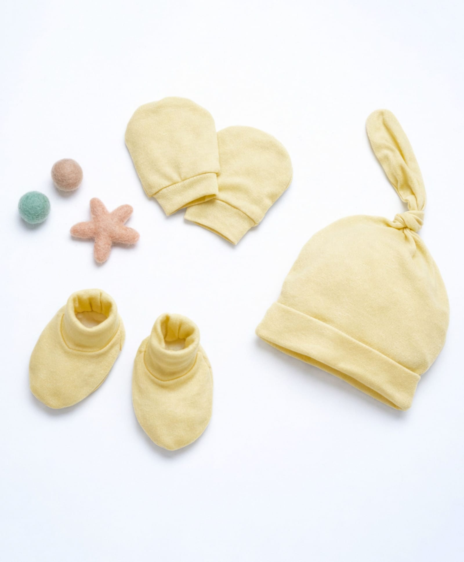 Cocoon Care Bamboo Knit Solid Cap Mittens & Booties - Yellow-picture-27