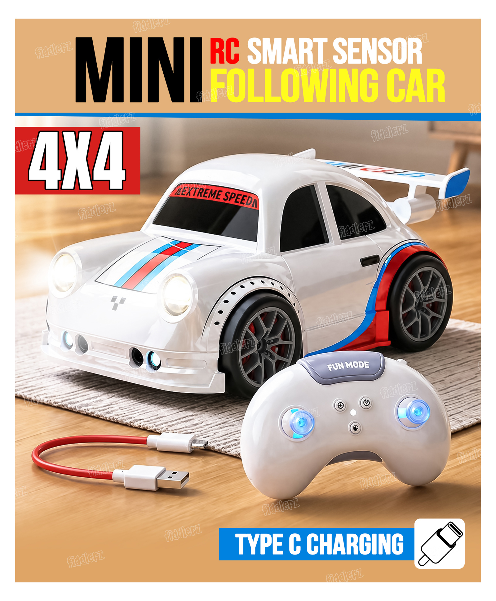 Fiddlerz Remote Control Car for Kids RC Drift Car with Mist Spray Type-C Charging Rechargeable Police Car Toy for Boys & Girls-picture-31