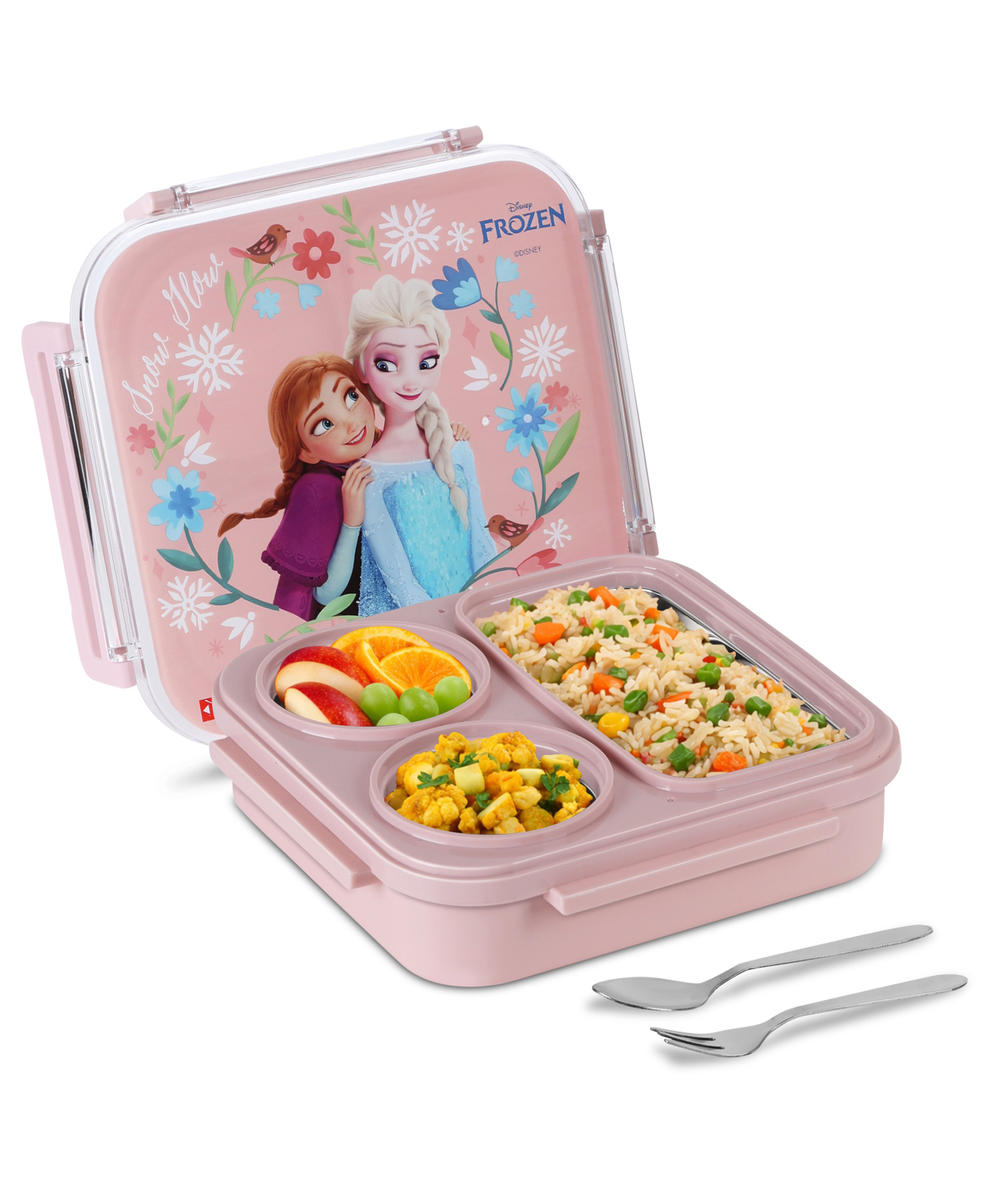 Jaypee Quadra PU Insulated Inner Stainless Steel 3 Compartment Cartoon Printed Lunch Box for Kids, 710ml Pink-picture-48