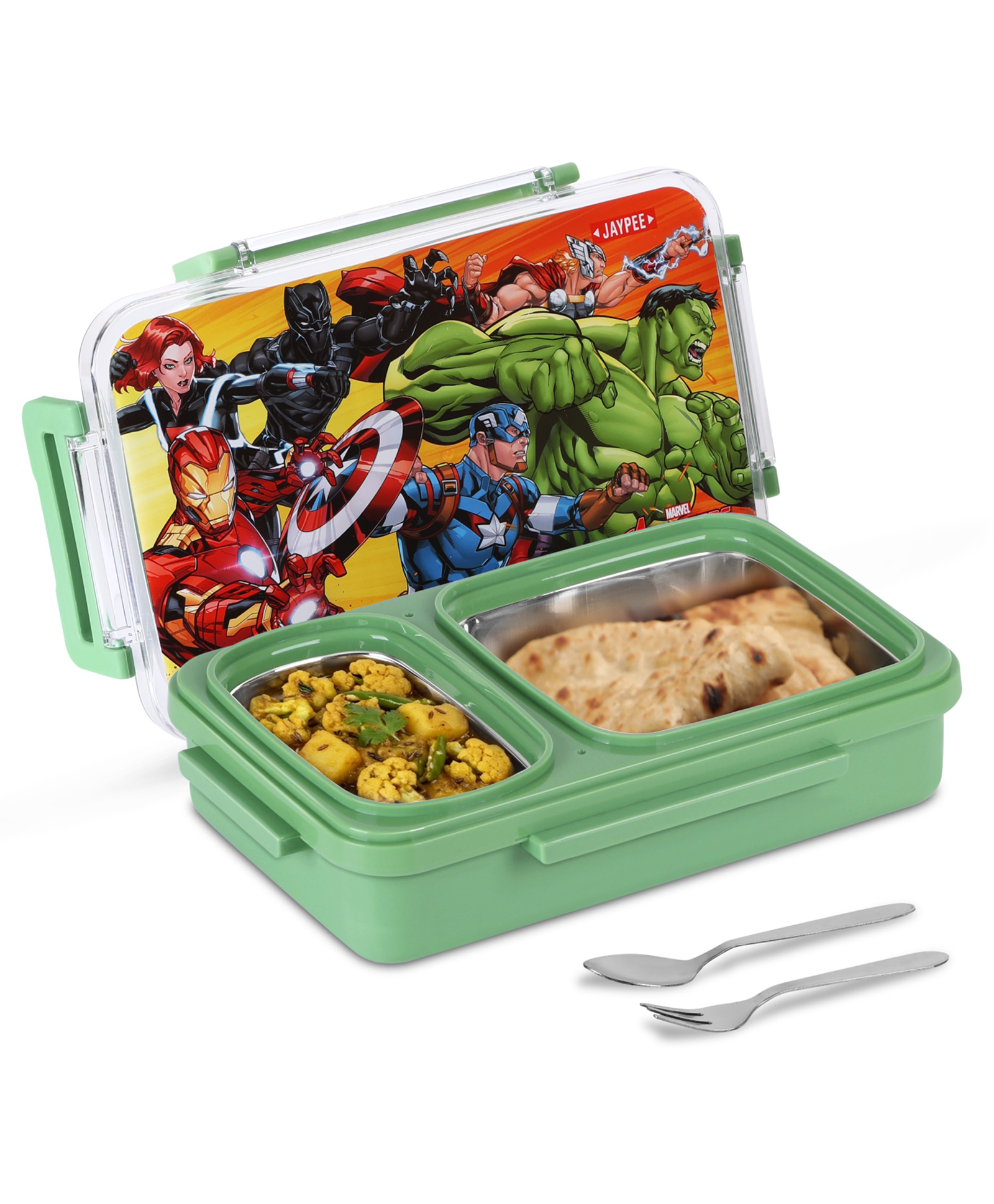 Jaypee Vivid Duo PU Insulated Inner Stainless Steel Cartoon Printed Lunch Box for School Kids, 630ml Green-image-42