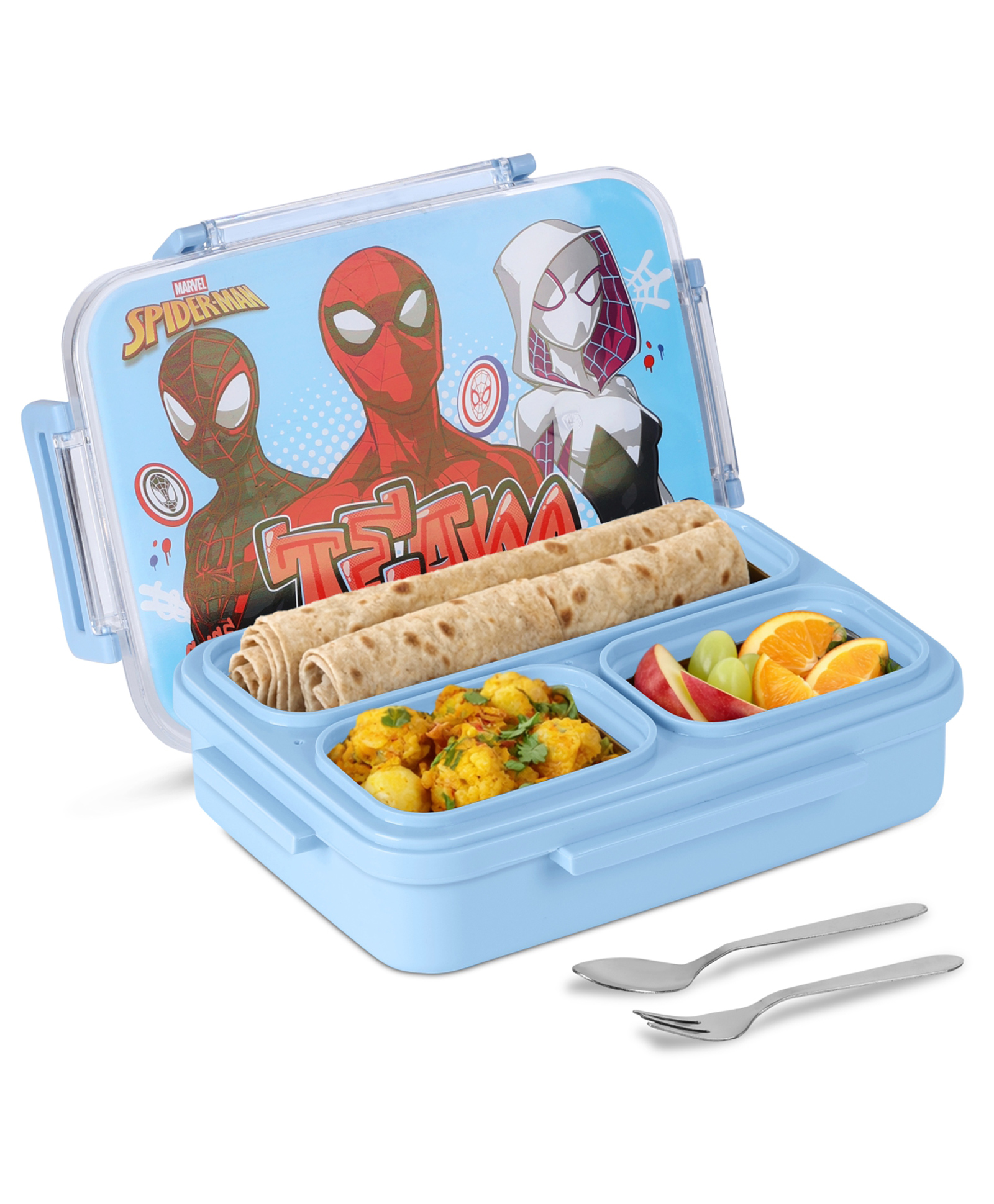 Jaypee Vivid Trio PU Insulated Inner Stainless Steel Cartoon Printed Lunch Box for School Kids, 700ml Blue-image-8