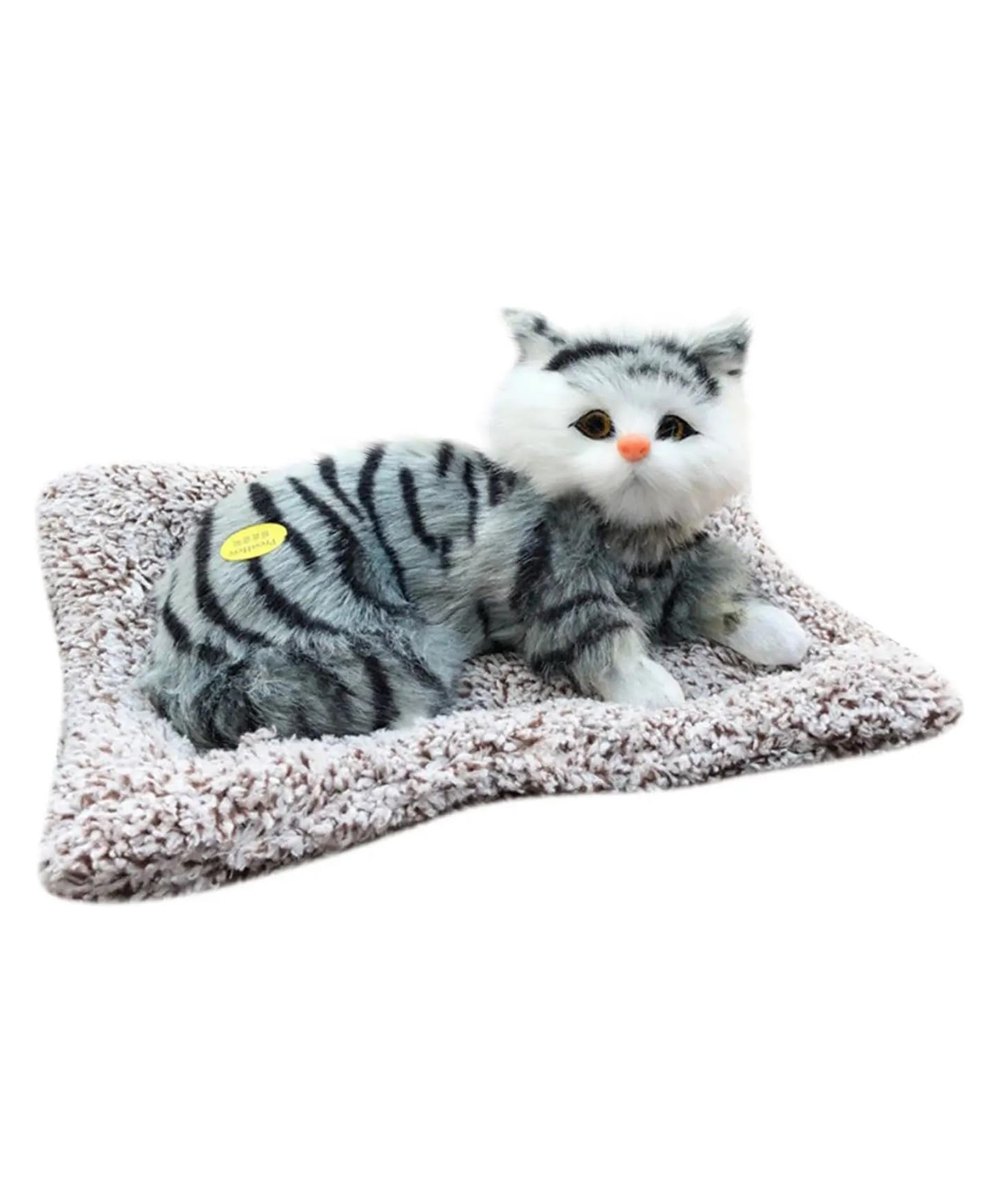 FunBlast 25 cm Sleeping Cat Plush Toy with Meow Sound - Pack 1 (Grey+Black)-image-42