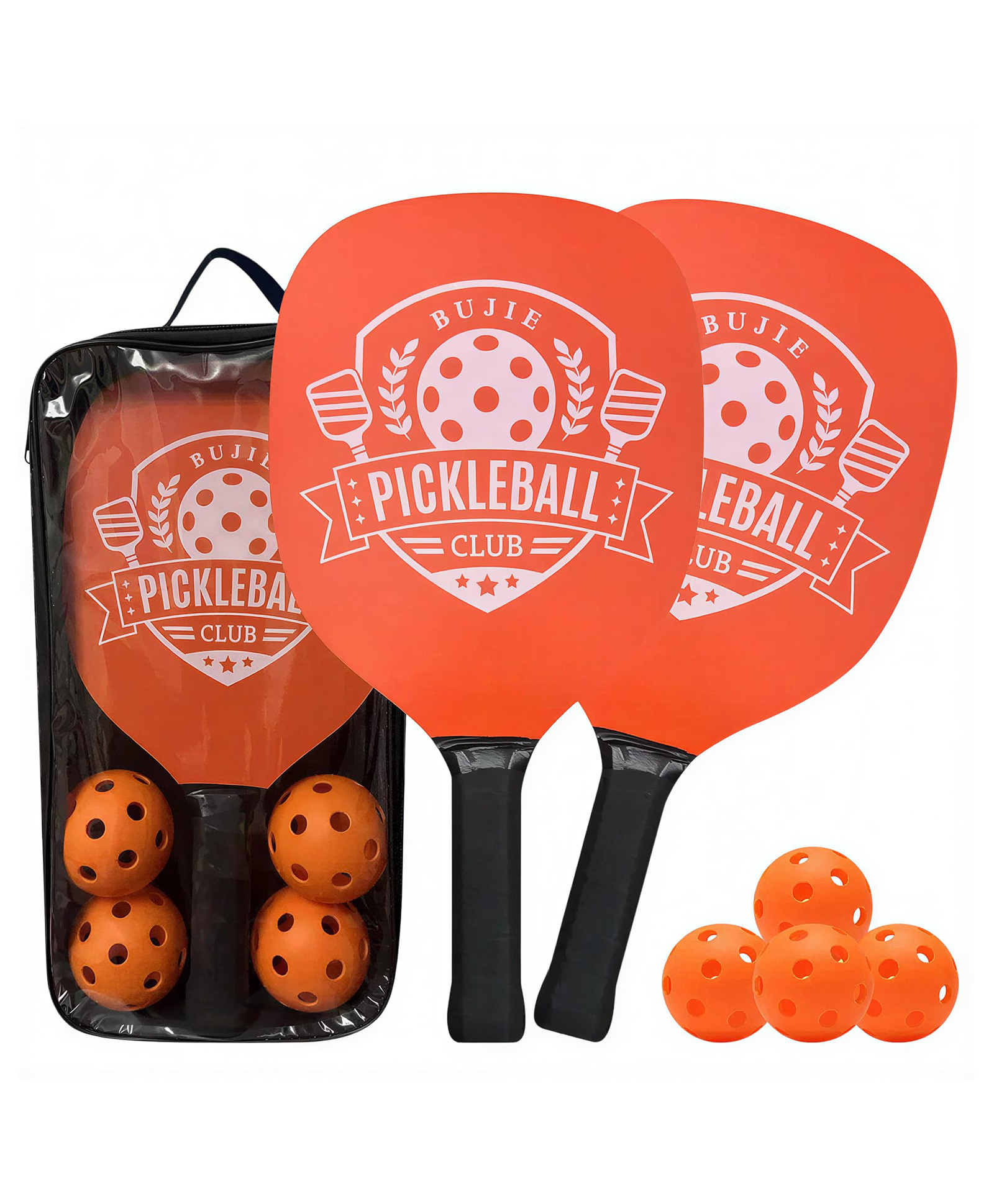 FunBlast Pickleball Set 2 Pcs Premium Wooden Paddle with 4 Balls for Kids - Orange-picture-25