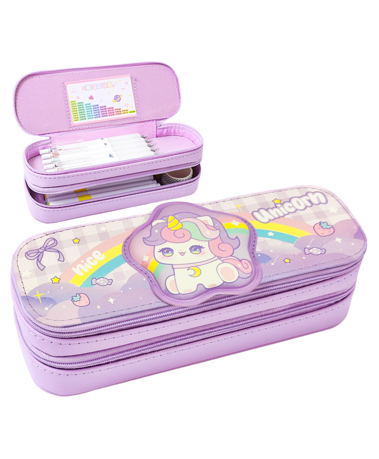 FunBlast Unicorn Theme Pencil Pouch for School & College Pack of 1 (Purple)-picture-18