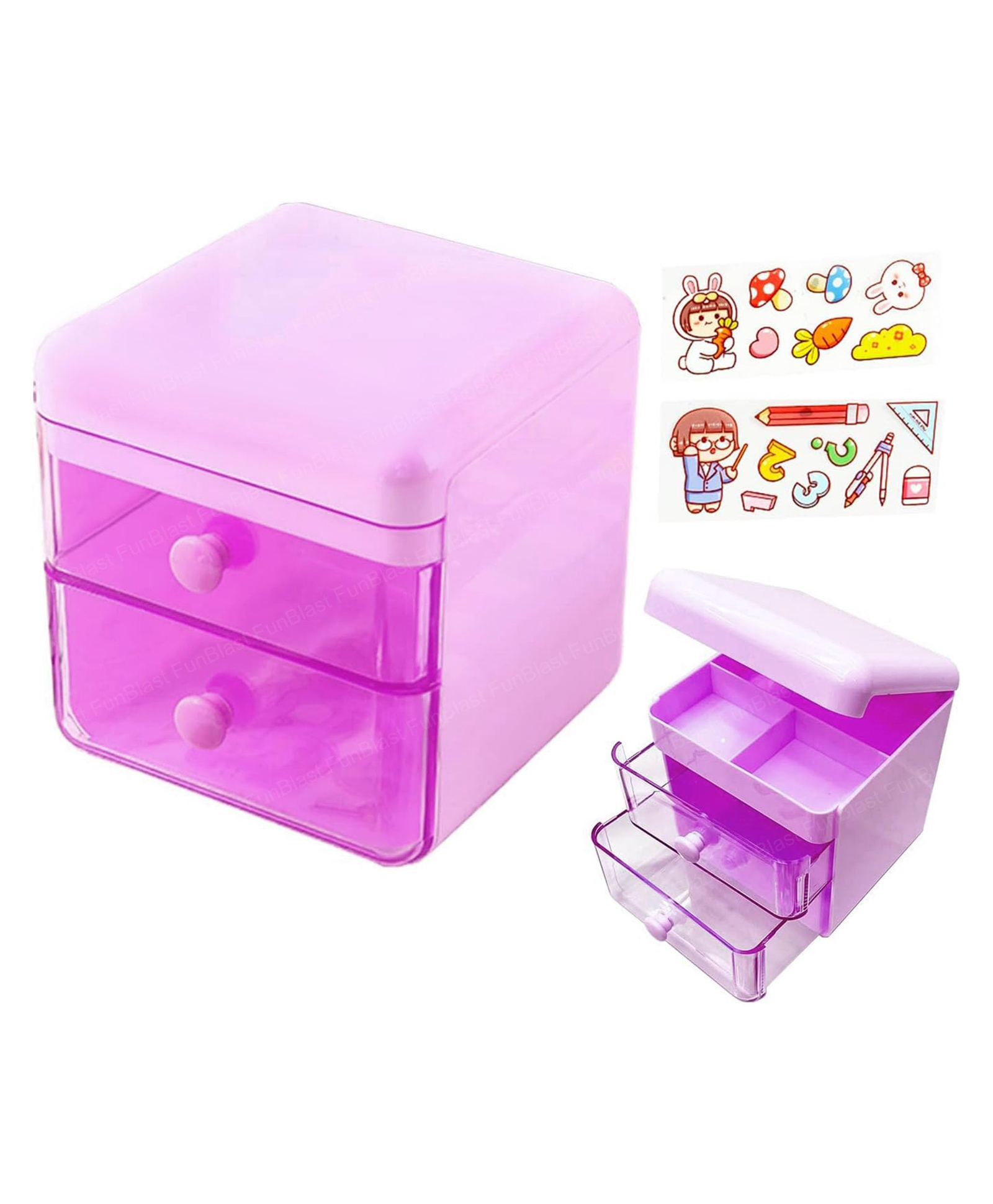 FunBlast Desk Storage with Drawer & Stickers for School & Office Pack of 1 (Purple)-image-22