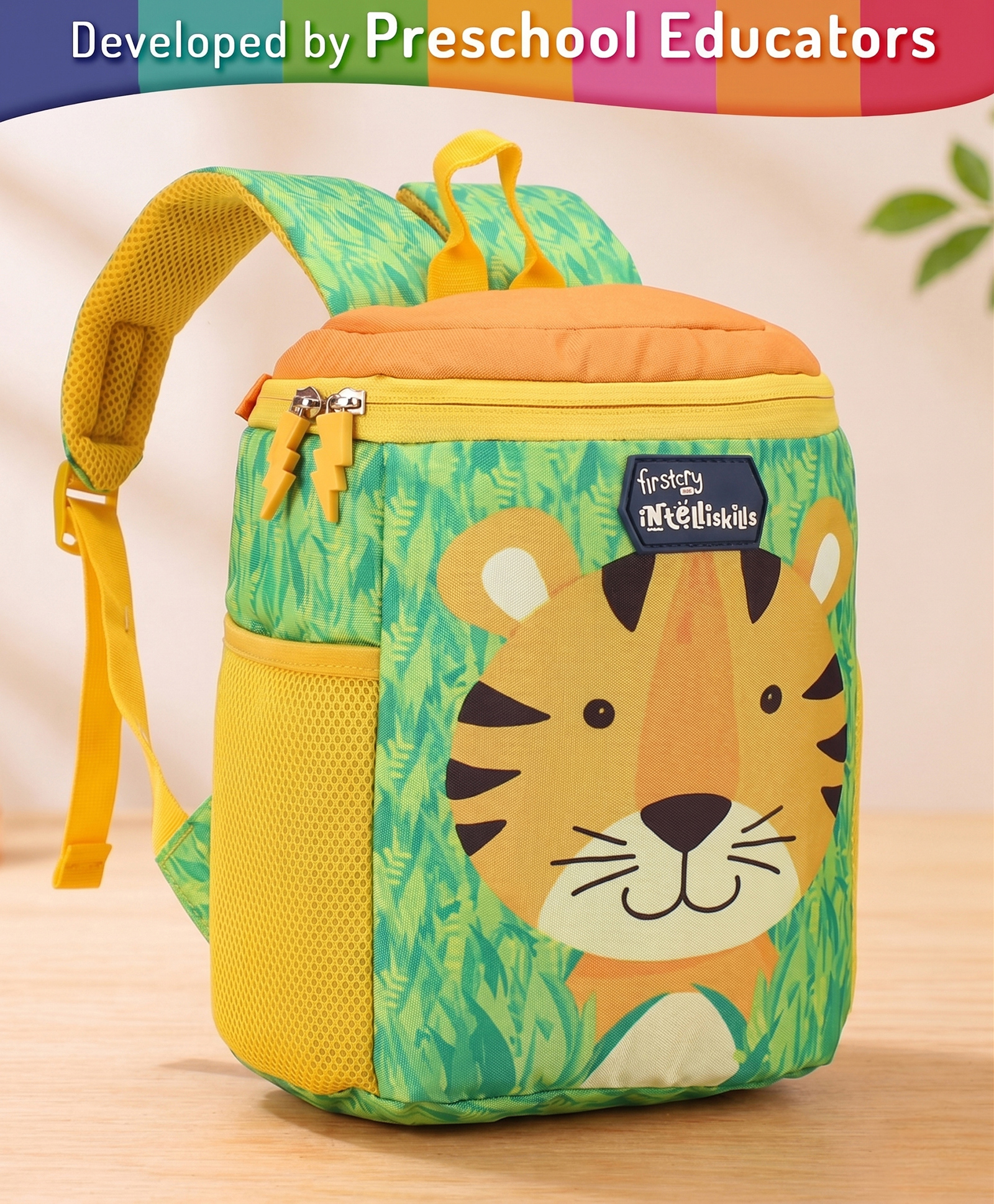Intelliskills 13 Inches Tiger Buddy Backpack for Kids | Premium Quality School Bag | Multicoloured | Lightweight, Durable Water-Resistant Fabric & Smooth Zippers | Ideal For Gifting-image-2