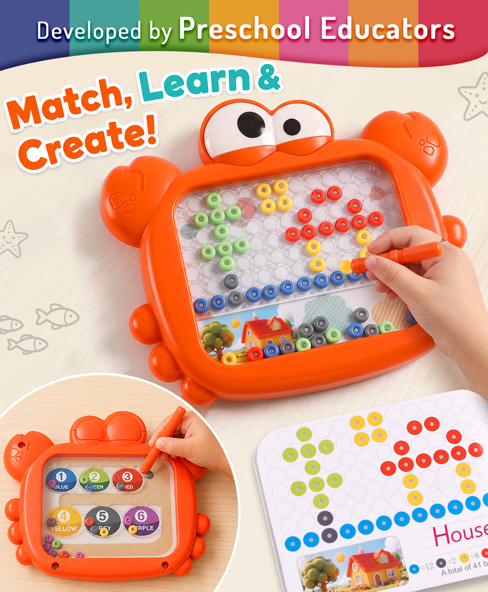 Intelliskills Match N' Learn Magnetic Board Magnetic Bead Pattern Matching & Number Learning Activity Encourages Fine Motor Skills, Focus & Visual-Spatial Awareness Includes Magnetic Stylus-image-12