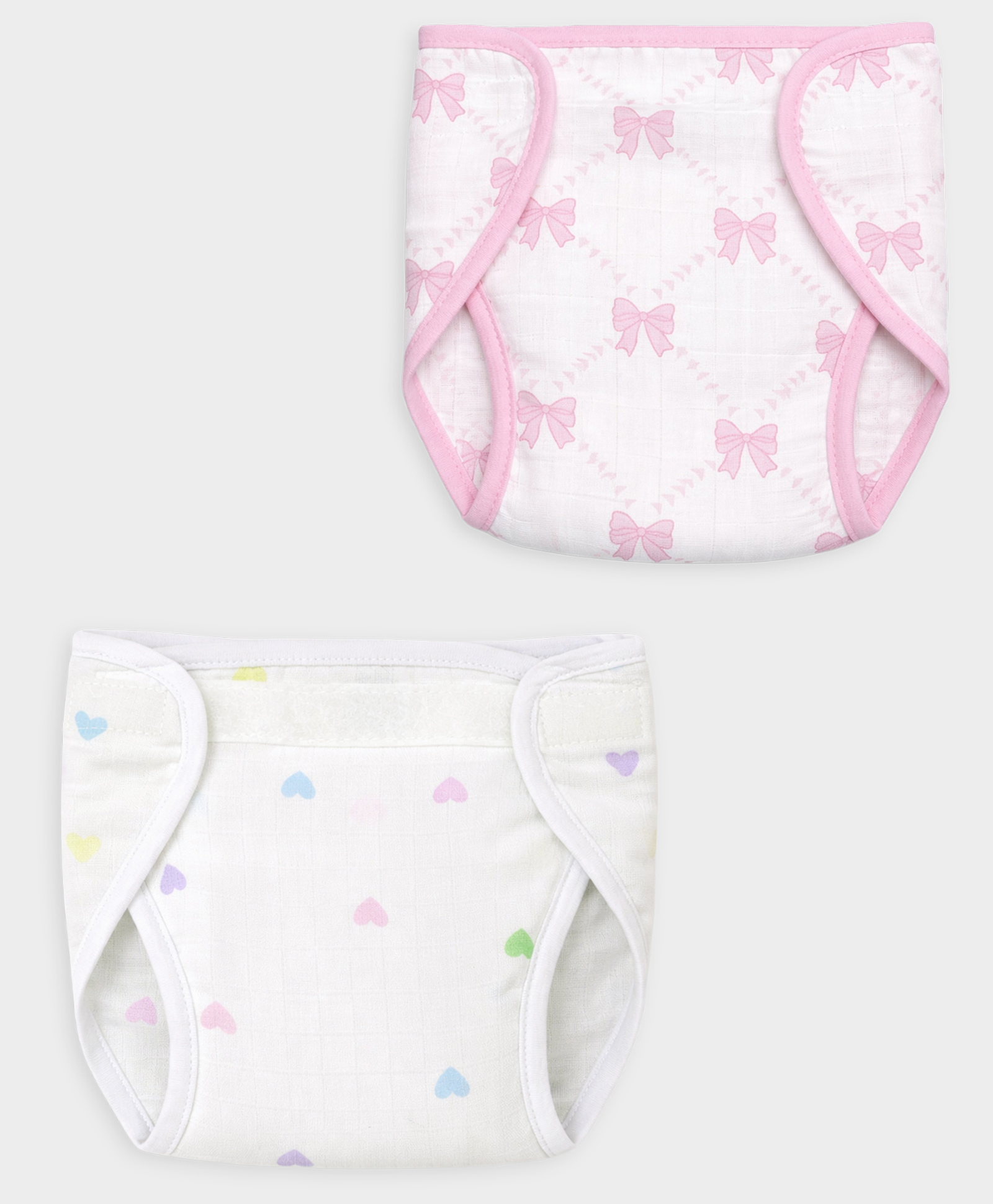 Mi Arcus 100% Cotton Printed Diaper Covers Pack of 2- White & Pink-image-2