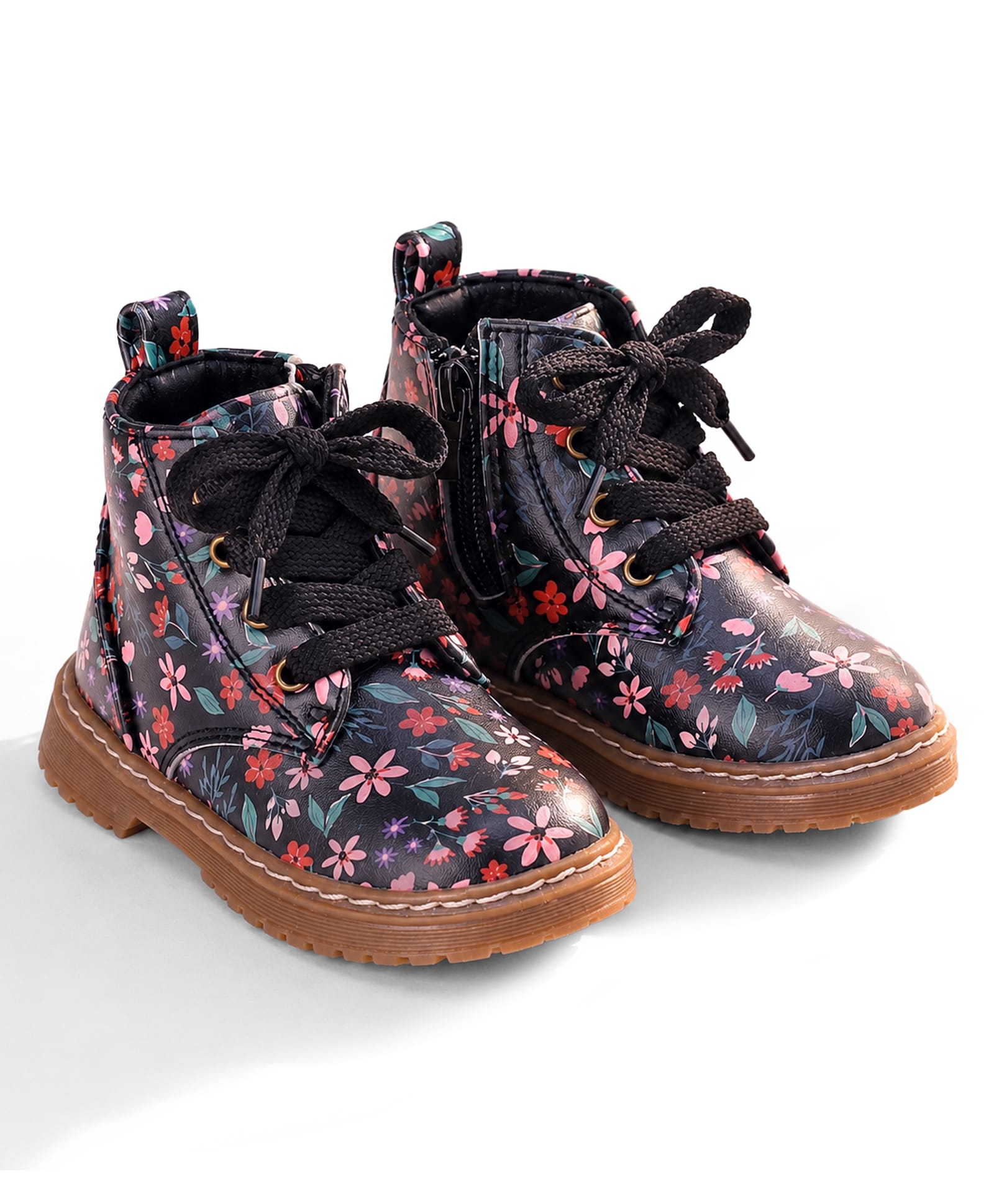 Babyoye Lace Up Floral Printed Winter Shoes - Black-picture-23