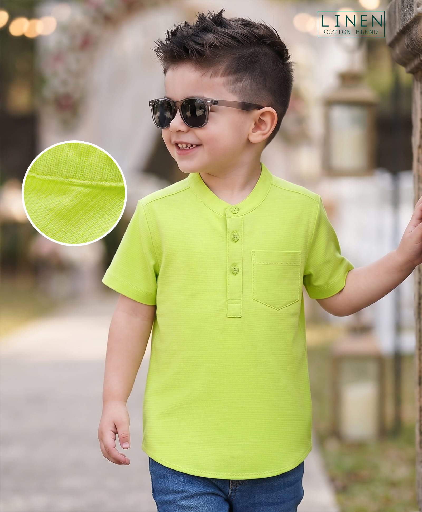 Babyhug Linin Woven Half Sleeves Solid Kurta Shirt - Limegreen-picture-24