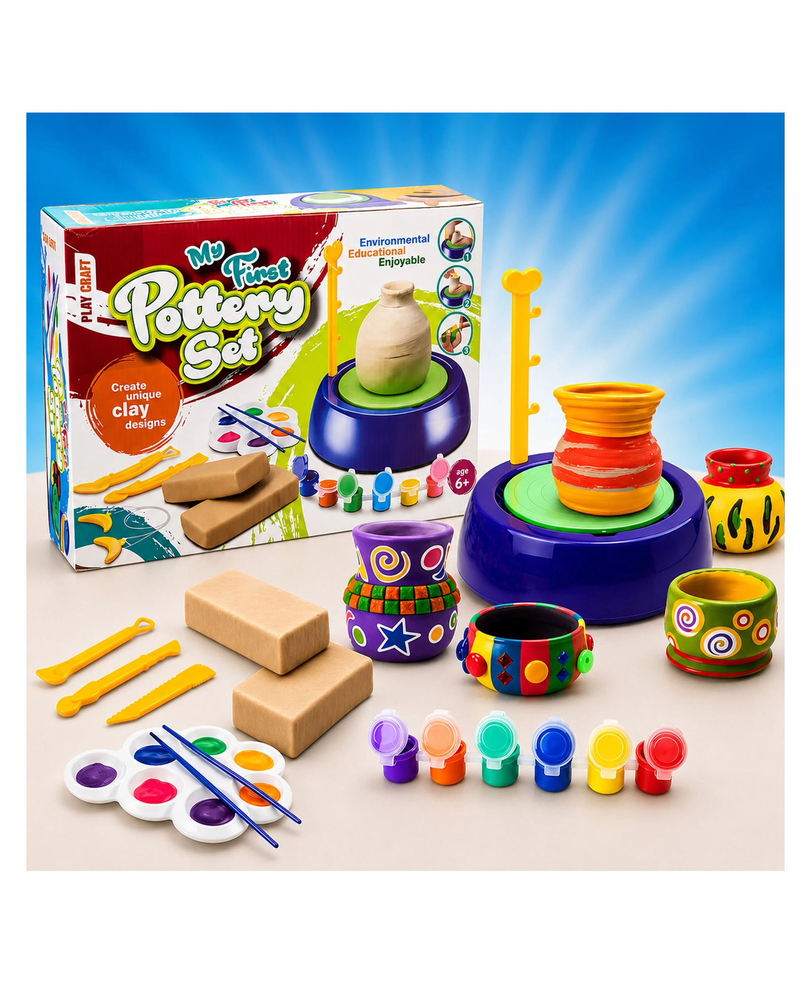 NHR Kids Pottery Wheel DIY Kit Battery Operated Clay Art & Craft Set with Tools, Paints & Brushes | Creative Educational Toy for Boys & Girls (6+ Years)-picture-21