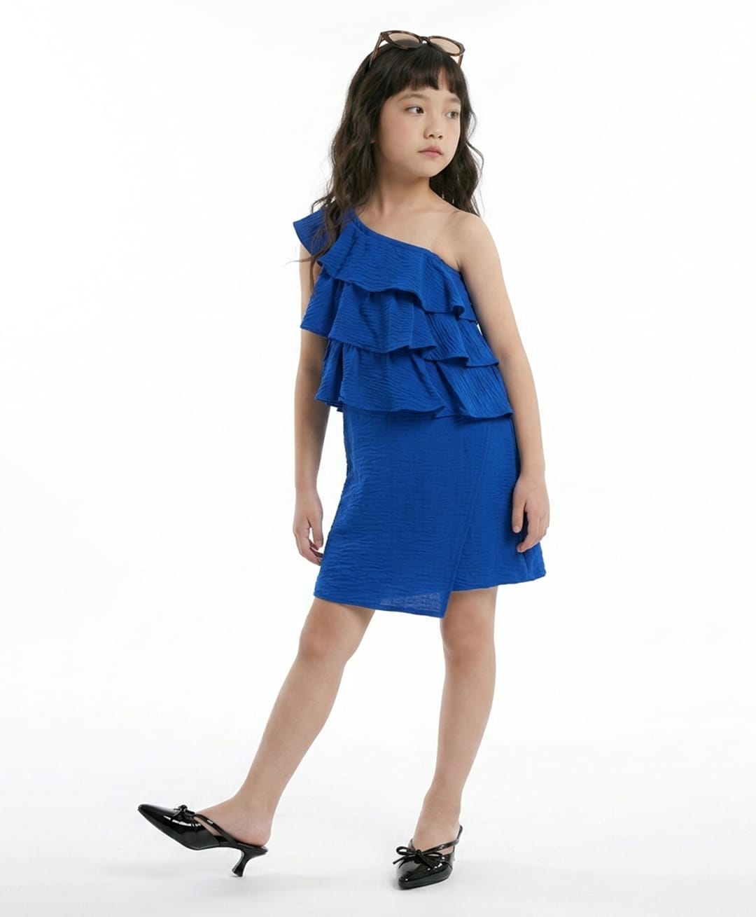 Taffykids Woven Sleeveless One Shoulder Ruffle Layered Top And Matching Skort Set - Royal Blue-picture-48