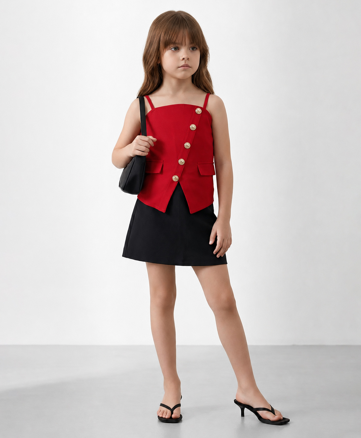 Taffykids Woven Singlet Asymmetric Detail Waistcoat Top Red 7-8 Years-picture-34