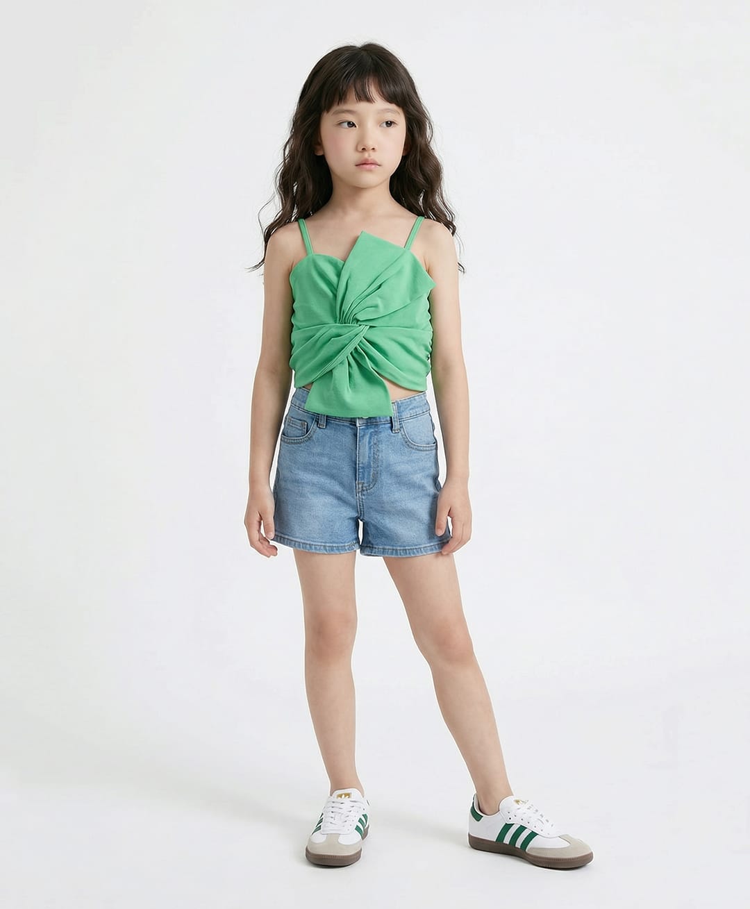 Taffykids Woven Sleeveless Twist Bow Detail Crop Top Green 11-12 Years-picture-37