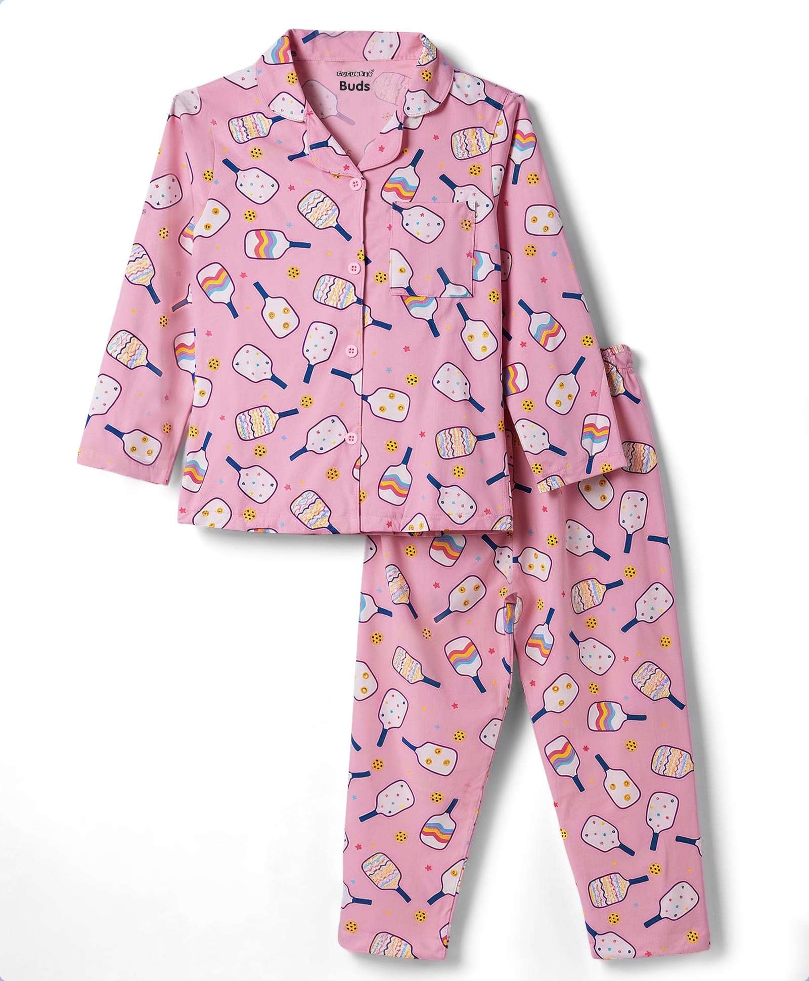 CUCUMBER Sinker Knit Full Sleeves Printed Co-Ords Shirt & Pyjama Night Suit - Light Pink-image-28