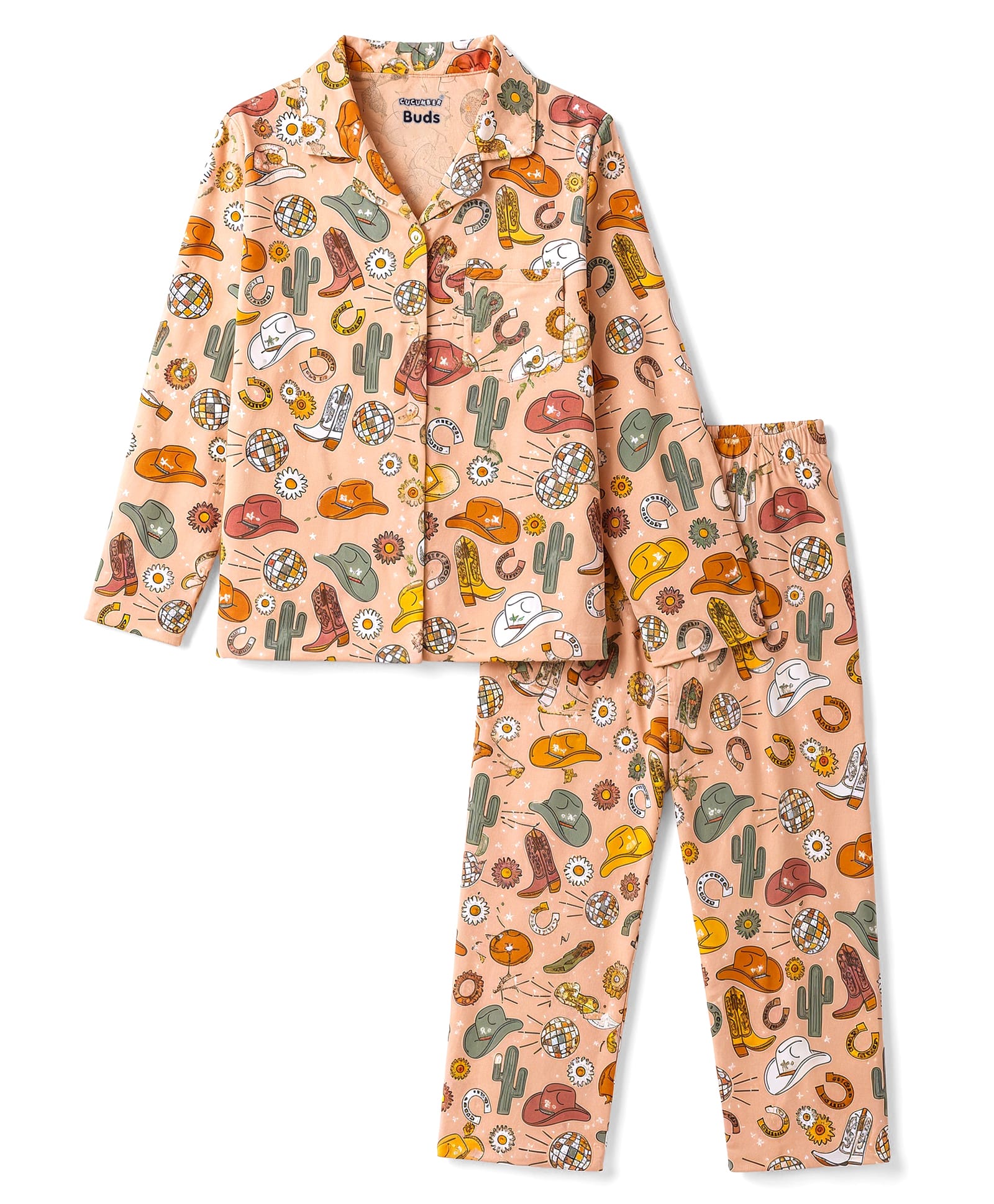CUCUMBER Sinker Knit Full Sleeves Floral Printed Co-Ords Shirt & Pyjama Night Suit - Orange-image-20