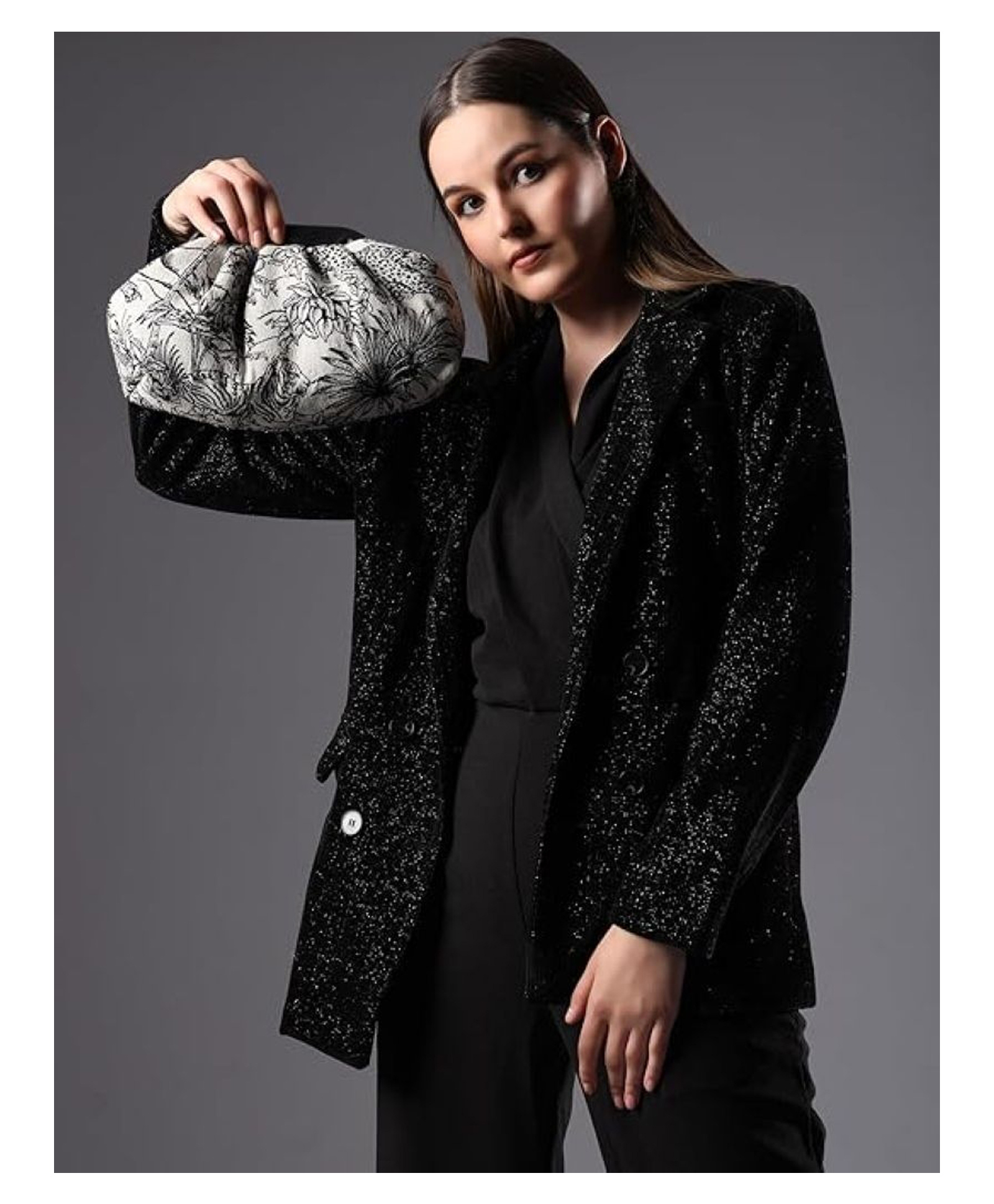 ENSAC Women's Leopard Print Clutch Bag Elegant Monochrome Handbag with Secure Frame Closure-image-39
