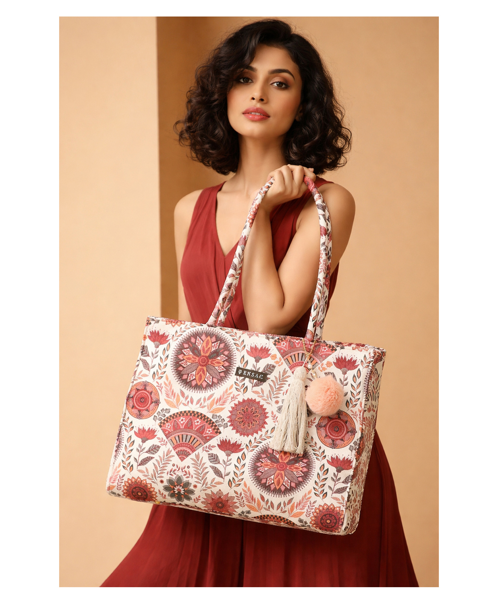 ENSAC Printed Premium Cotton Tote Bag for Women | Stylish Handbag with Zip Closure | Lightweight & Spacious Shoulder Bag for Office-image-47