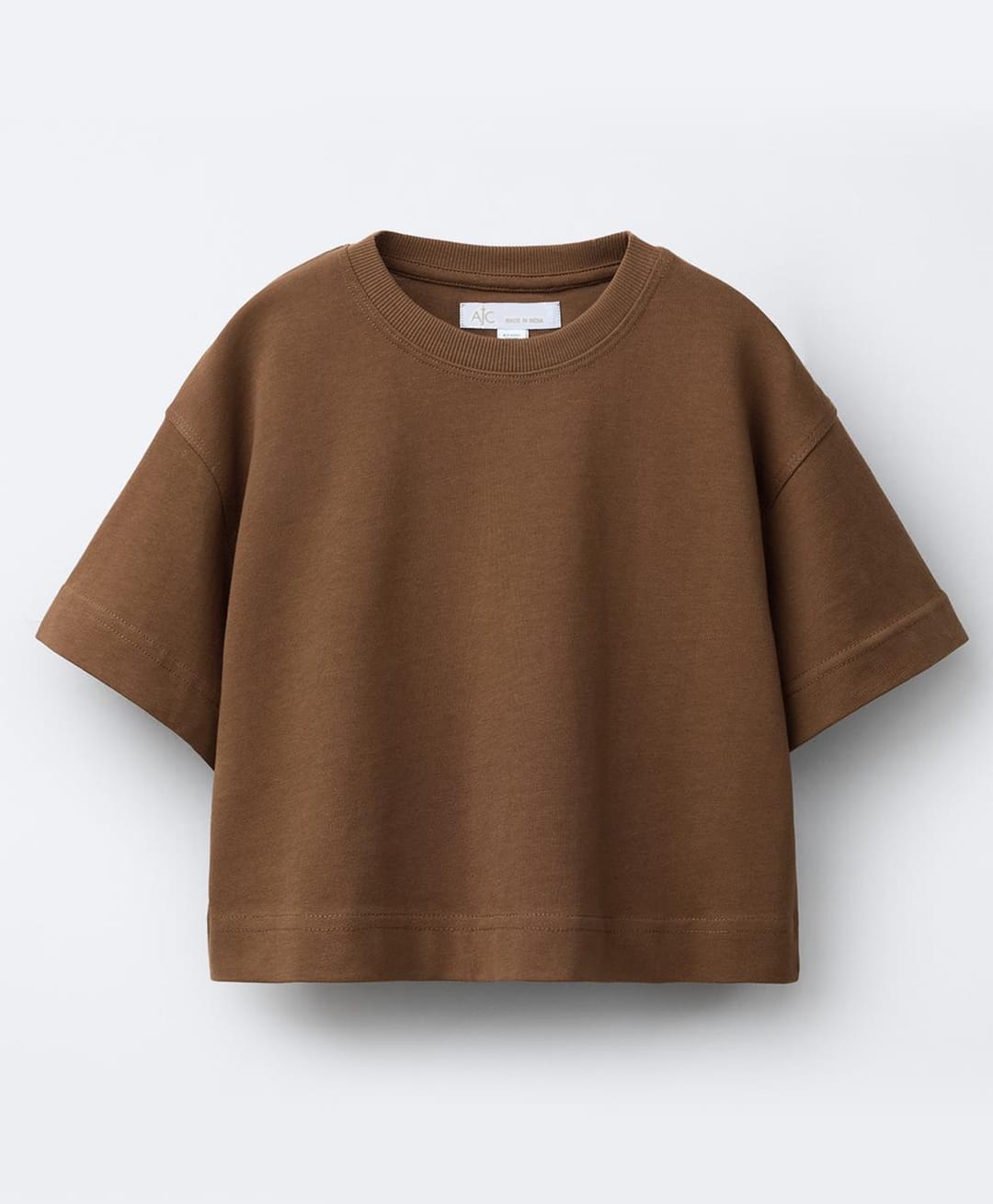 ALAN JONES Cotton Blend Knit Half Sleeves Solid Oversized Tee - Brown-image-14